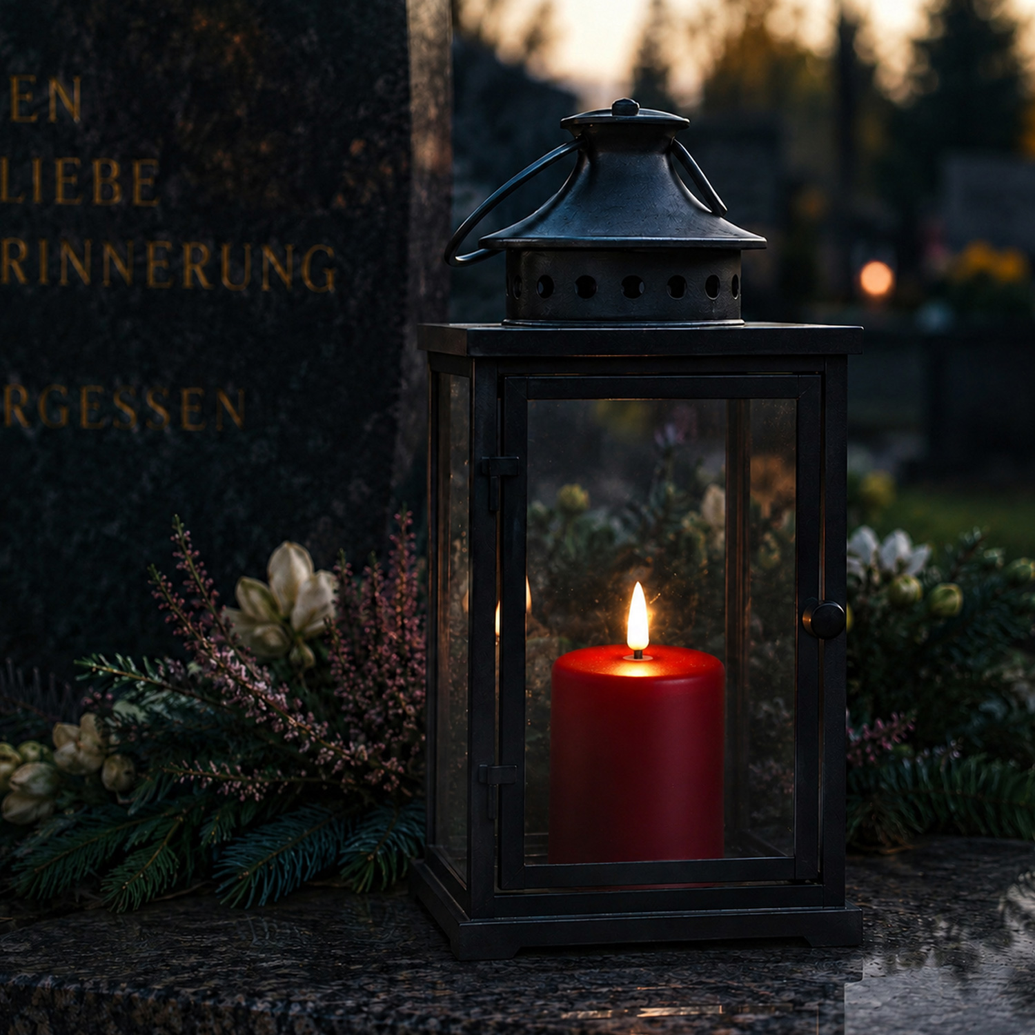 LED Mini Kerze/Grabkerze - H: 10cm/D: 6,1cm - Timer/Sensor - für Innen/Außen - bis 1200h - rot