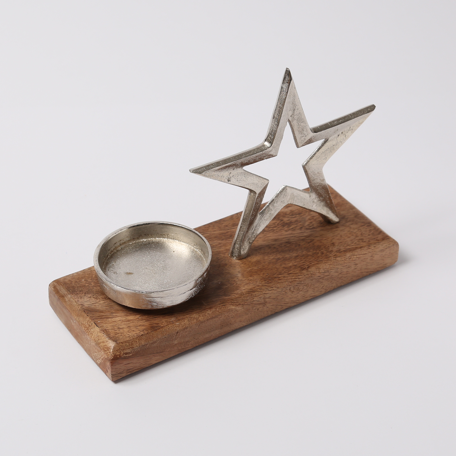 Teelichthalter STERN - Aluminium - Mangoholzsockel - H: 6cm - natur, silber Teelichthalter STERN - Aluminium - Mangoholzsockel - H: 6cm - natur, silber