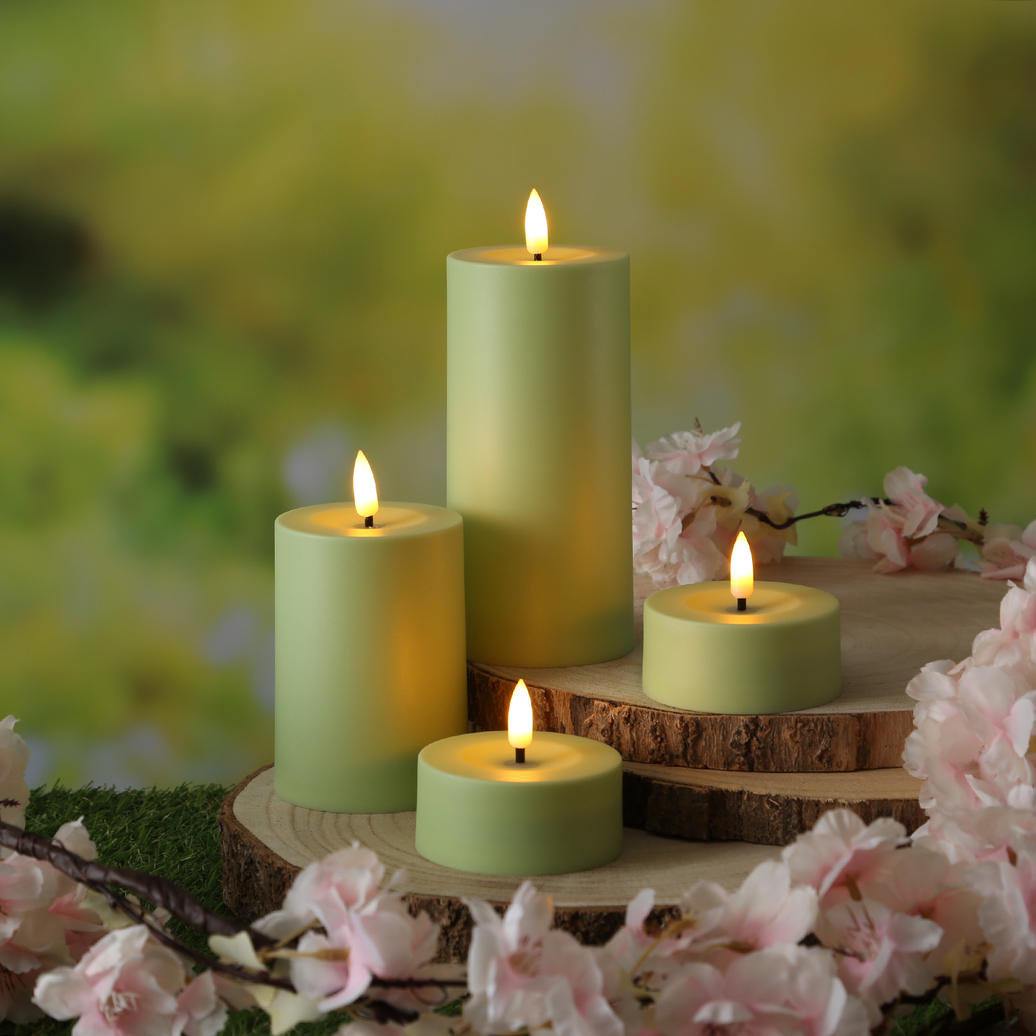 LED Solar Kerze - Outdoorkerze - H: 15cm, D: 7cm - Dämmerungssensor - für Außen - grün