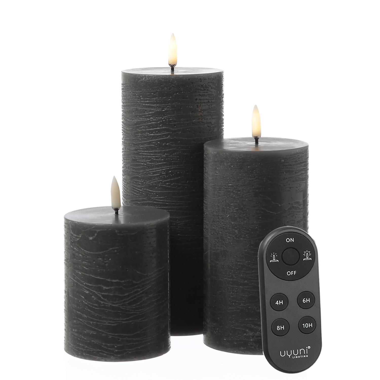 LED Kerzenset PIA - Rustik-Optik - 3 Größen - inkl. Batterien und Fernbedienung - grau - 3er Set