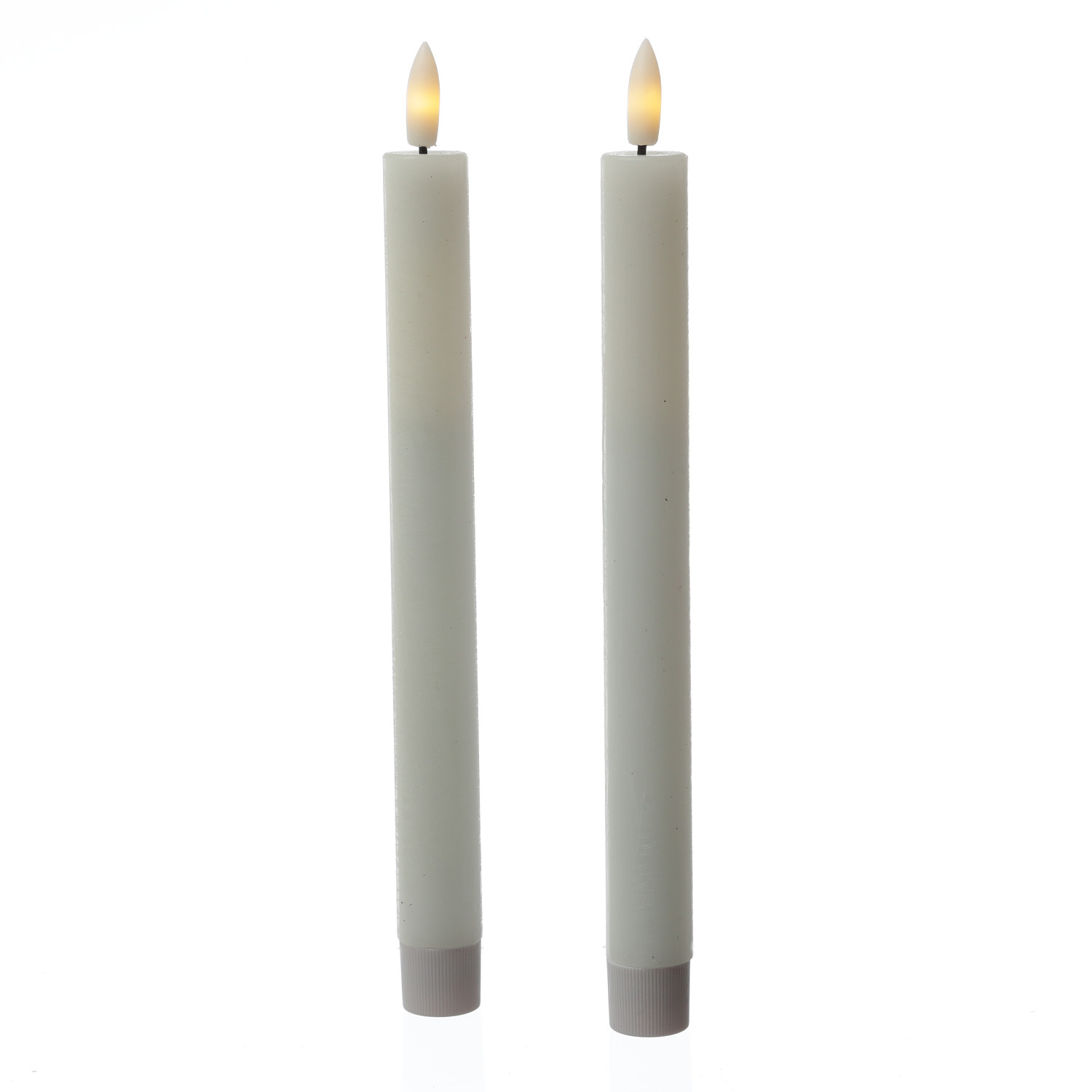 LED Stabkerzen LINA - Rustik-Optik - Echtwachs - 3D Flamme - H: 24cm - Timer - weiß - 2er Set LED Stabkerzen LINA - Rustik-Optik - Echtwachs - 3D Flamme - H: 24cm - Timer - weiß - 2er Set