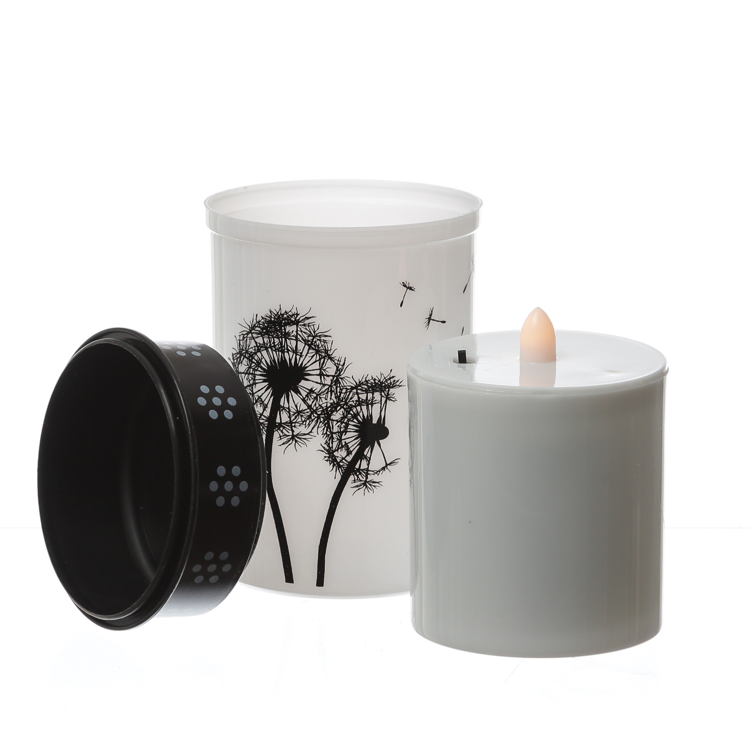 LED Grablichter/Grabkerzen Pusteblume - bis 2500 Stunden - H: 21cm/12cm, D: 7cm - Timer - 2er Set