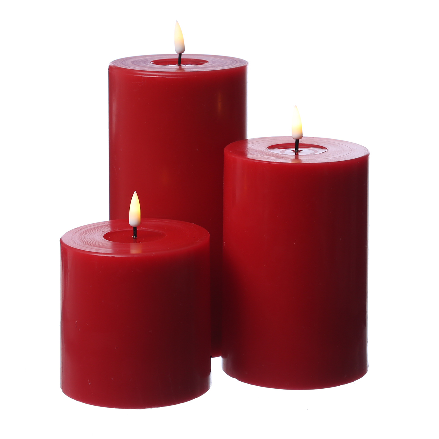 LED Stumpenkerze MIA - Echtwachs - realistische 3D Flamme - H: 20cm - D: 10cm - rot