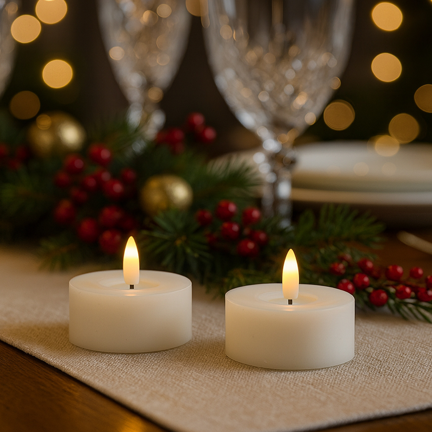 LED Maxi Teelichter LINA - Rustik-Optik - Echtwachs - Timer - D: 7cm - H: 6cm - weiß - 2 Stück