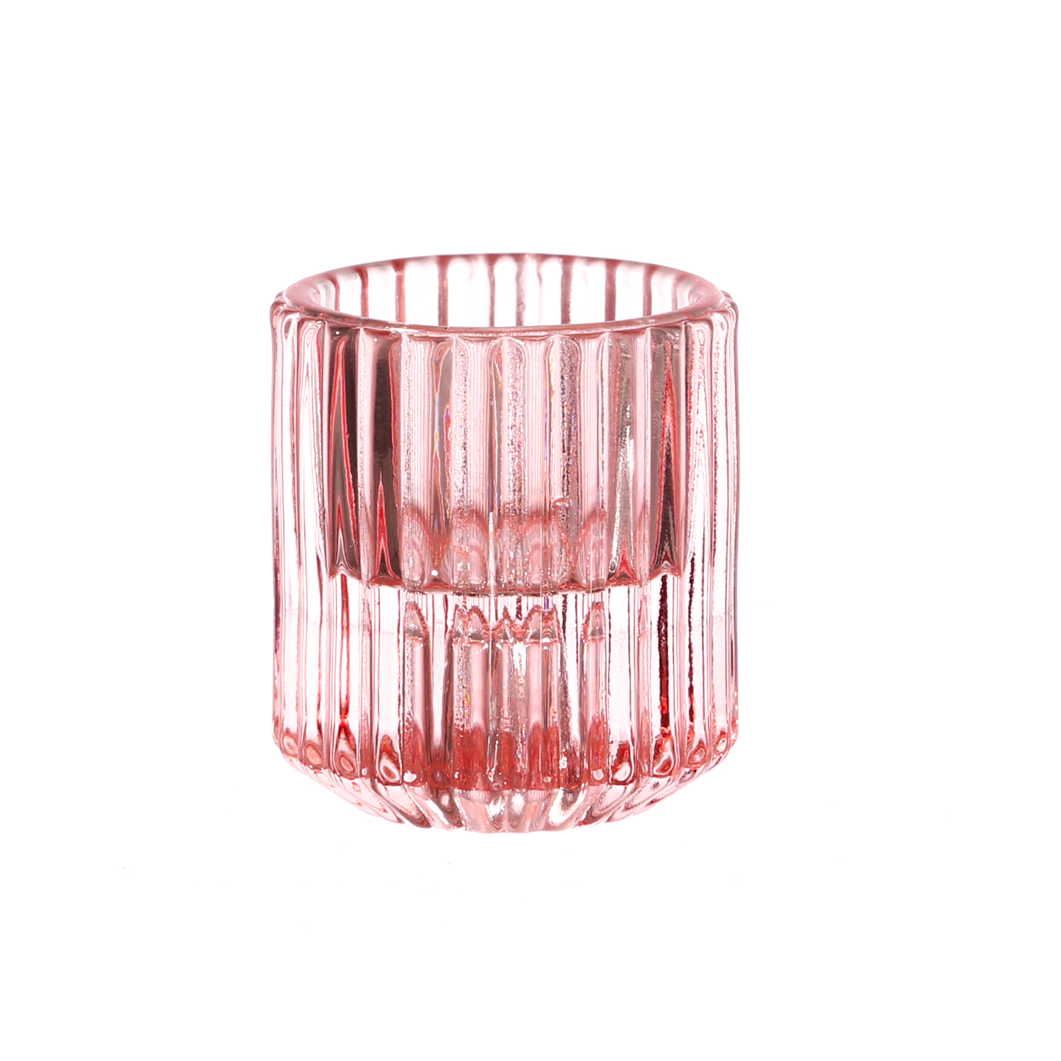 Kerzenhalter - 2in1 - Teelichthalter oder Stabkerzenhalter - Glas - H: 5,9cm - rosa