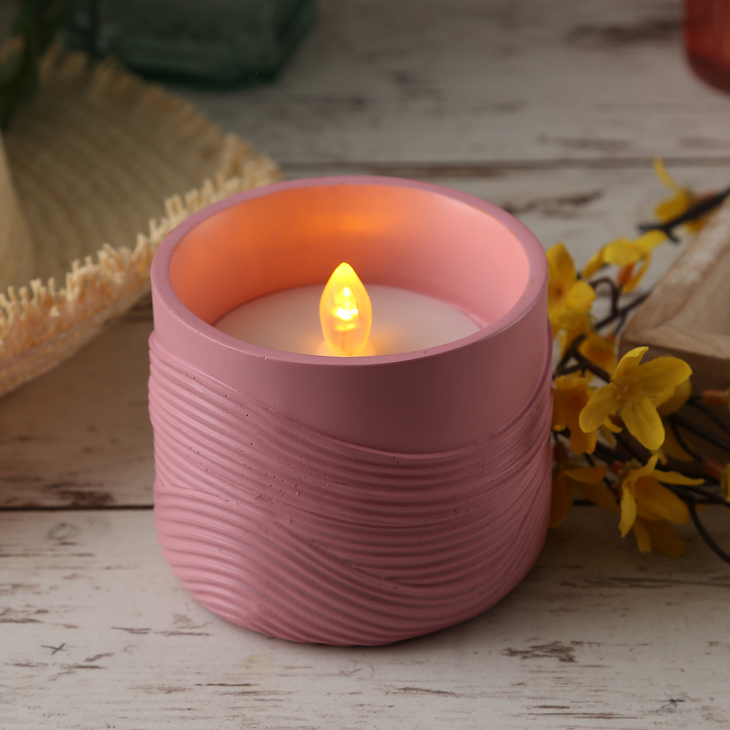 LED Solar Windlicht - Wellenmuster - flackernd - Lichtsensor - H: 8cm - für Außen - rosa LED Solar Windlicht - Wellenmuster - flackernd - Lichtsensor - H: 8cm - für Außen - rosa