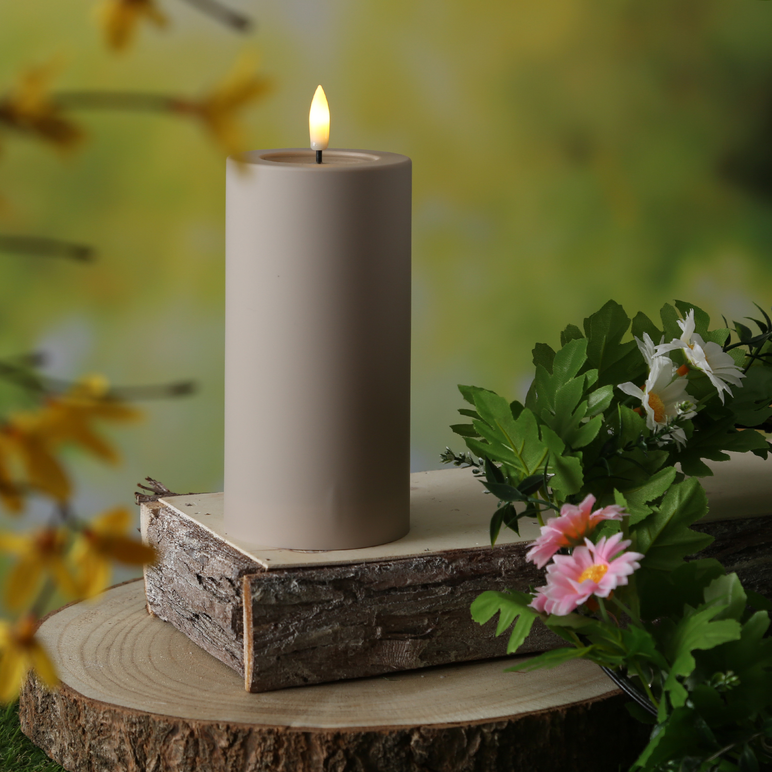 LED Kerze outdoor - Kunststoff - H: 17,5cm - D: 7,5cm - bis 1000h - Timer - für Innen/Außen - sand