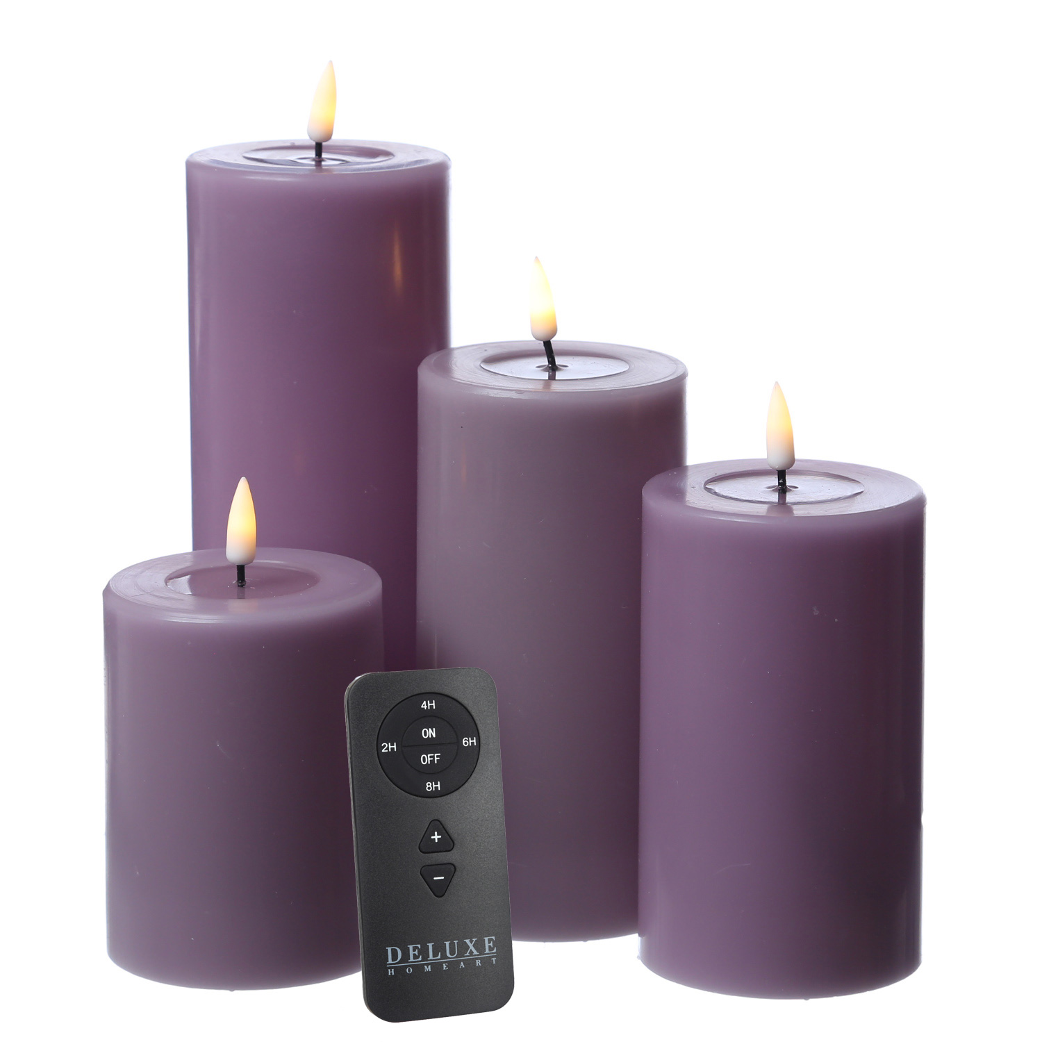 LED Kerzenset MIA - Echtwachs - 4 Größen - inkl. Batterien und Fernbedienung - flieder - 4er Set LED Kerzenset MIA - Echtwachs - 4 Größen - inkl. Batterien und Fernbedienung - flieder - 4er Set