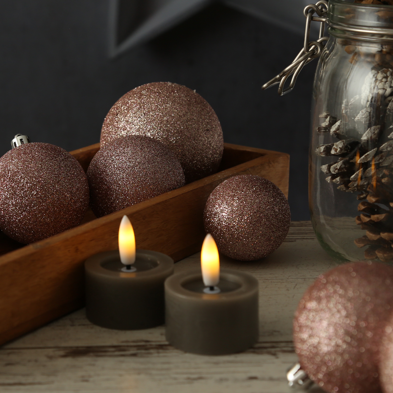 LED Teelichter LINA - Rustik-Optik - Echtwachs - Timer - mit Batterien - D: 4,5cm H: 5cm - 2St.