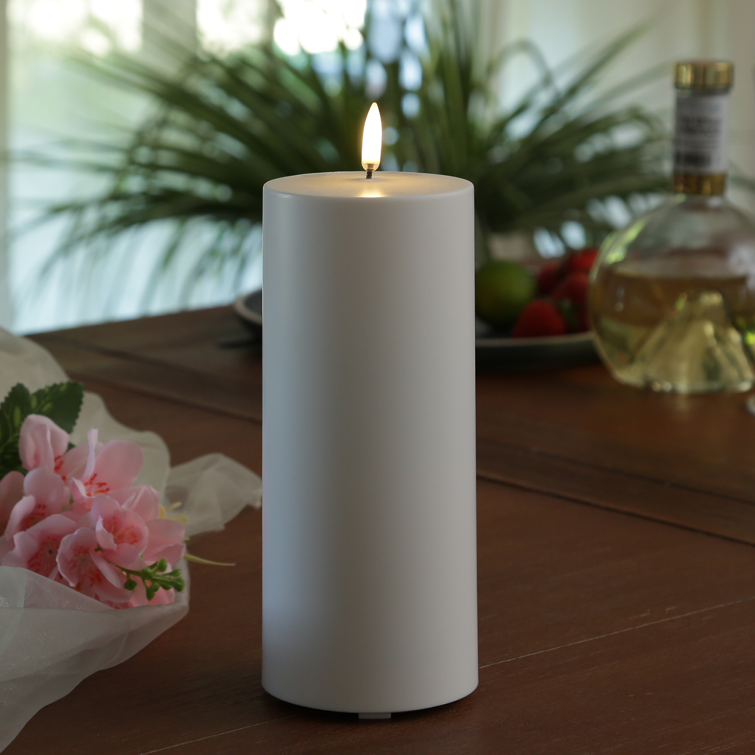 LED Kerze THEA - Kunststoff - Timer - H: 20cm - D: 8,4cm - bis zu 2500 Std.  - für Außen - weiß