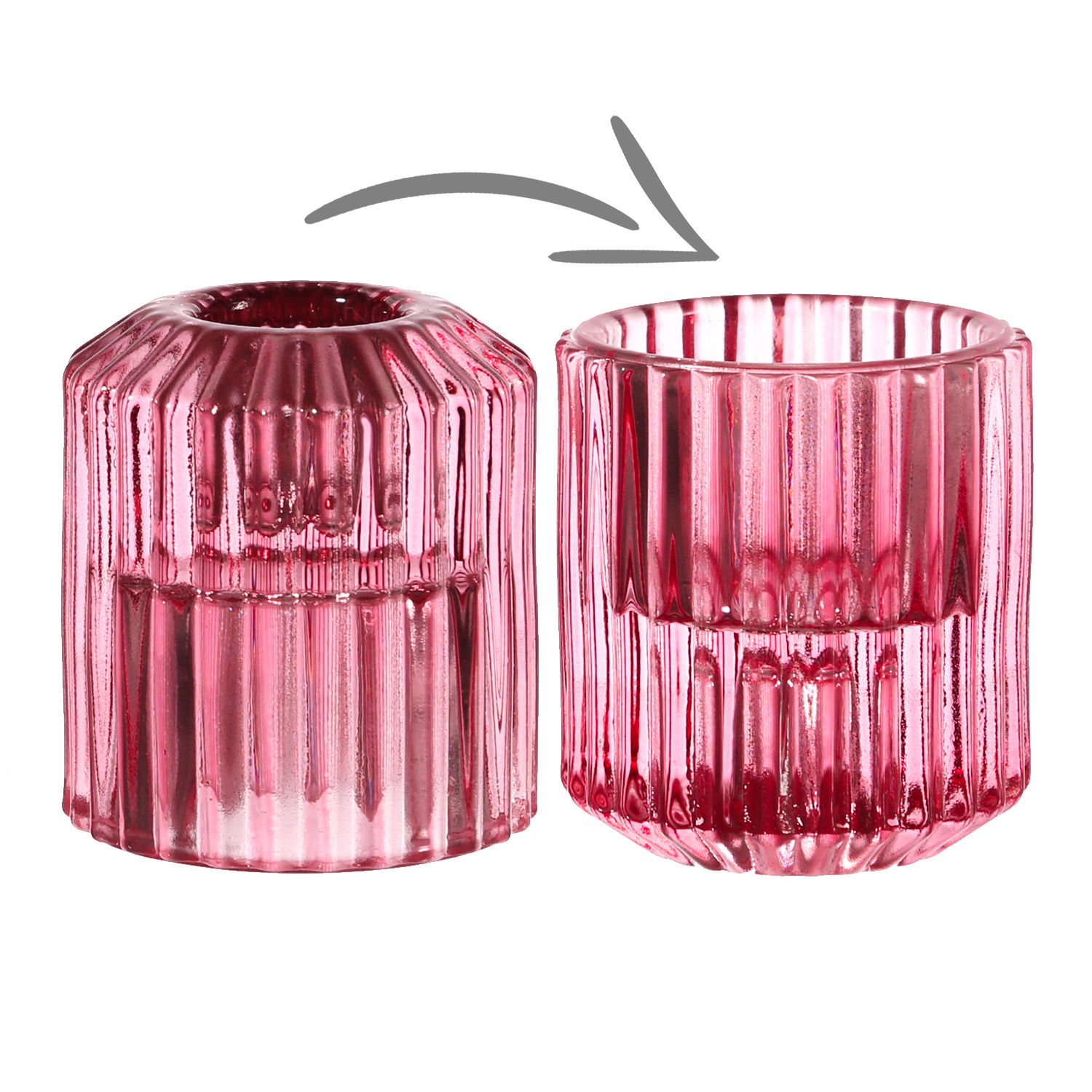 Kerzenhalter - 2in1 - Teelichthalter oder Stabkerzenhalter - Glas - H: 5,9cm - pink