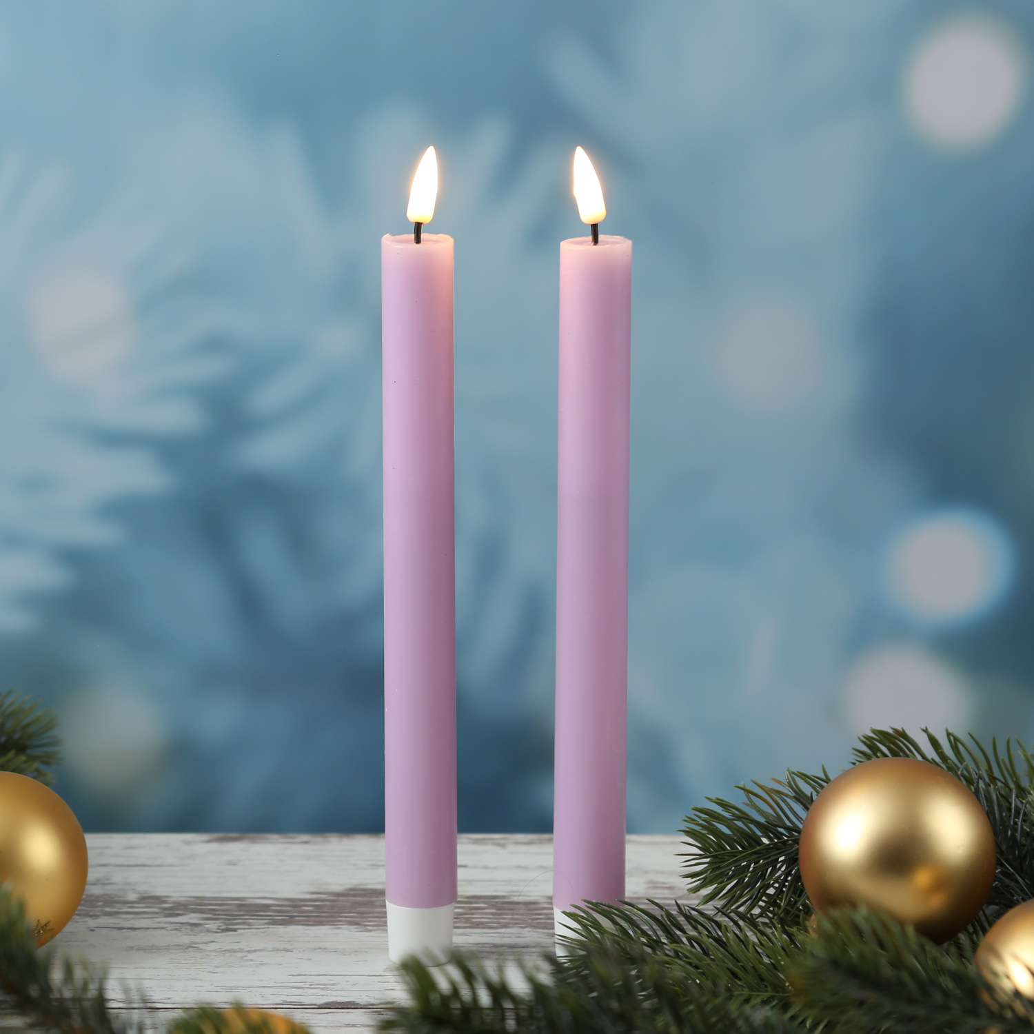 LED Stabkerzen MIA - Echtwachs - realistische 3D Flamme - H: 24cm - lavendel - 2 Stk LED Stabkerzen MIA - Echtwachs - realistische 3D Flamme - H: 24cm - lavendel - 2 Stk