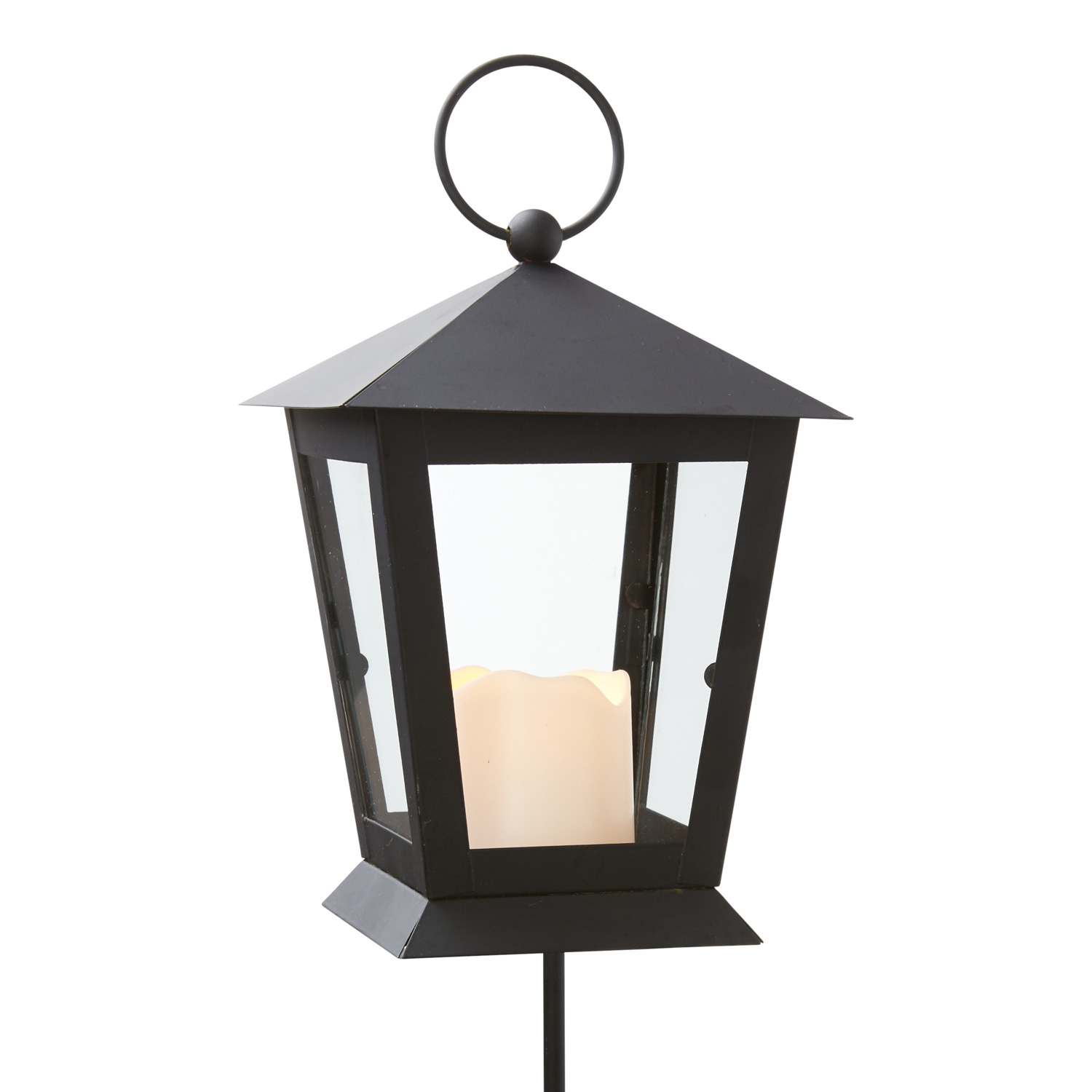 LED Laterne/Grablicht mit Kerze - gelbe LED - Erdspieß - H: 40cm - Timer - schwarz LED Laterne/Grablicht mit Kerze - gelbe LED - Erdspieß - H: 40cm - Timer - schwarz