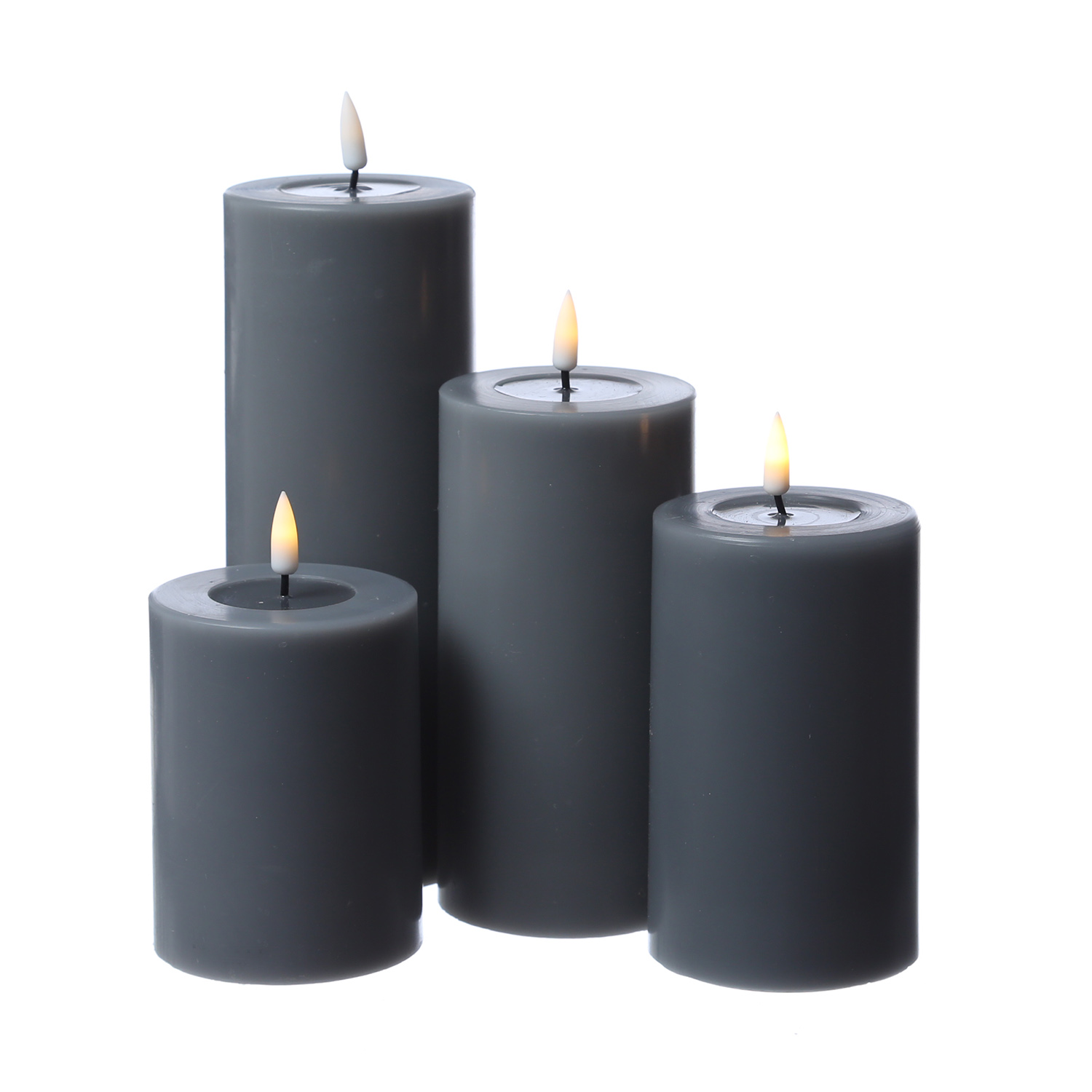 LED Stumpenkerze MIA - Echtwachs - realistische 3D Flamme - H: 20cm - Batteriebetrieb - grau LED Stumpenkerze MIA - Echtwachs - realistische 3D Flamme - H: 20cm - Batteriebetrieb - grau