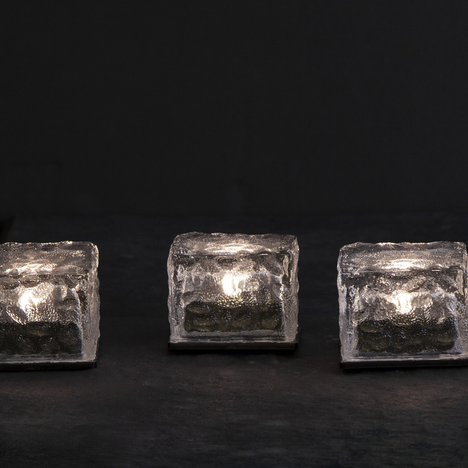 LED Solarkerzen Icecube - Eiswürfelform - warmweiße LED - Lichtsensor - transparent - 3er Set