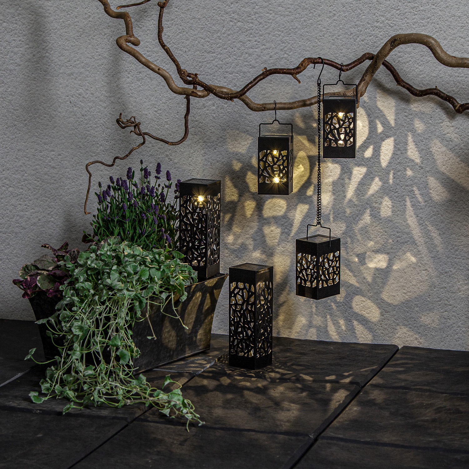 LED Solar Laternen Izola - zum Hängen o. Stellen - warmweiße LED - H: 11cm - Lichtsensor - 3er Set