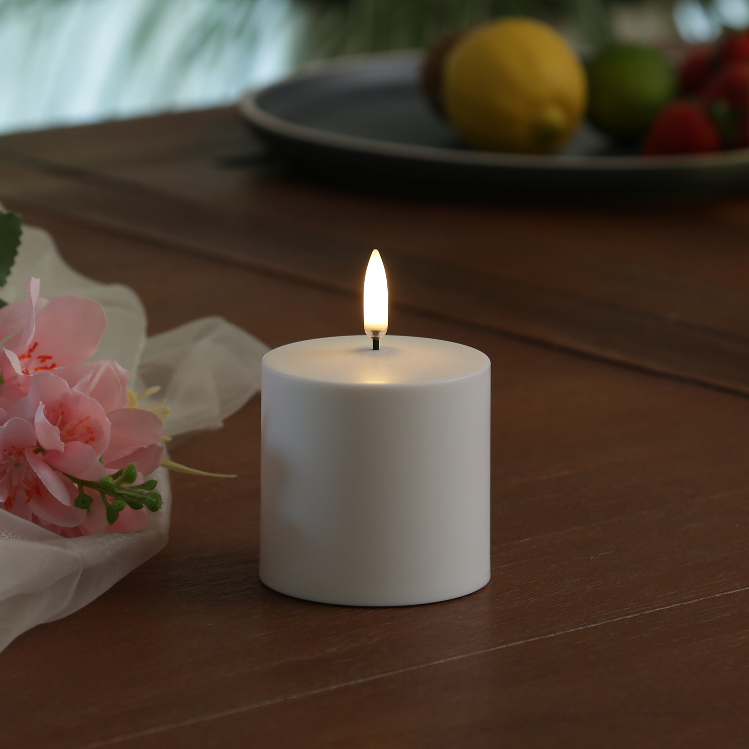 LED Kerze - wiederaufladbar - H: 6,8cm - D: 6,8cm - Timer - Kunststoff - weiß - für Außen