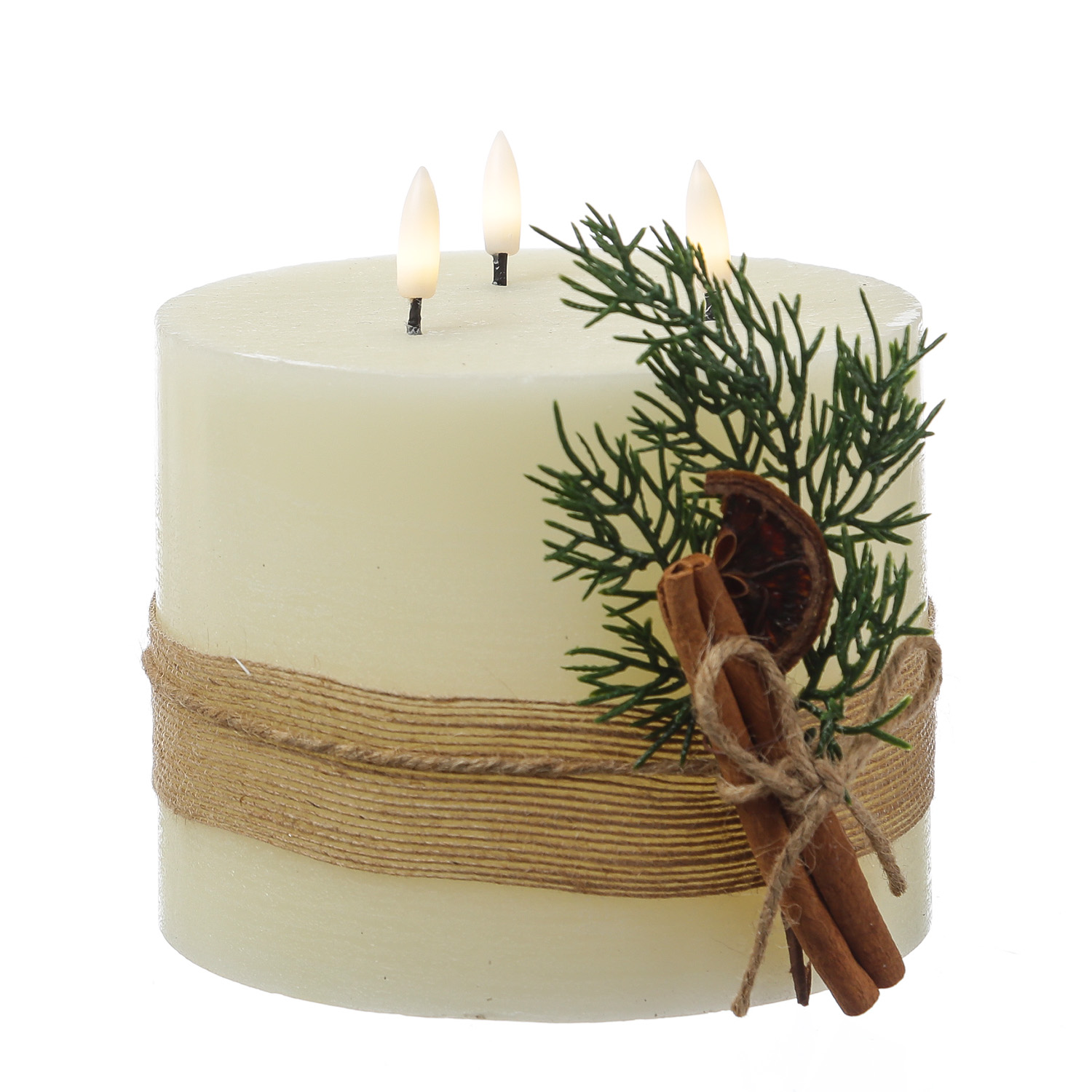 XXL LED Kerze - 3-Docht - Echtwachs - Timer - H: 15cm D: 15cm - creme