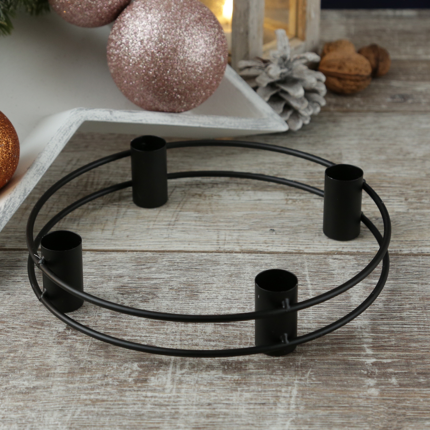 Stabkerzenhalter Adventskranz - Kerzenring - Kerzenständer - D: 20,5cm - schwarz