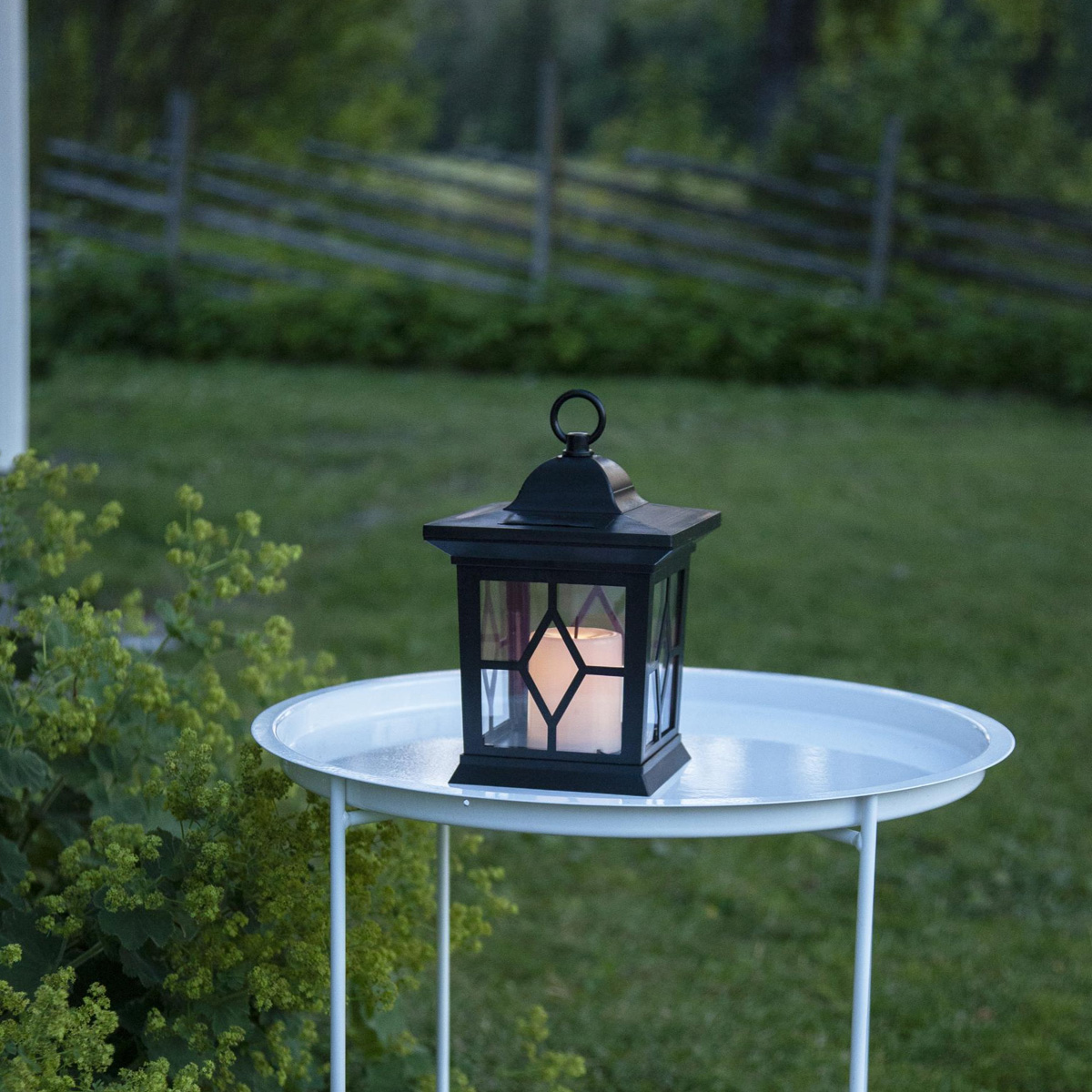 LED Solar Laterne mit Kerze - 3in1 - flackernde LED - Lichtsensor - H: 50cm - schwarz.