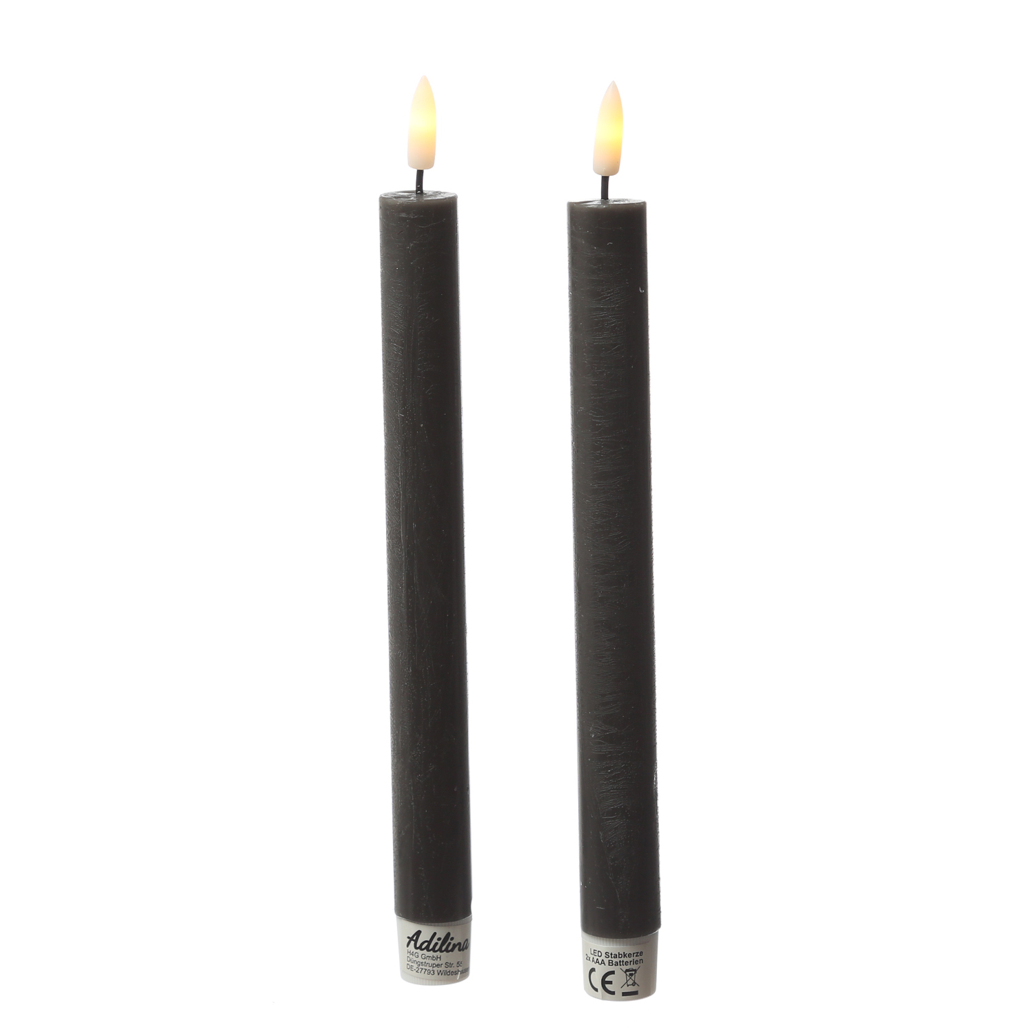 LED Stabkerzen LINA - Rustik-Optik - Echtwachs - 3D Flamme - H: 24cm - Timer - schwarz - 2er Set