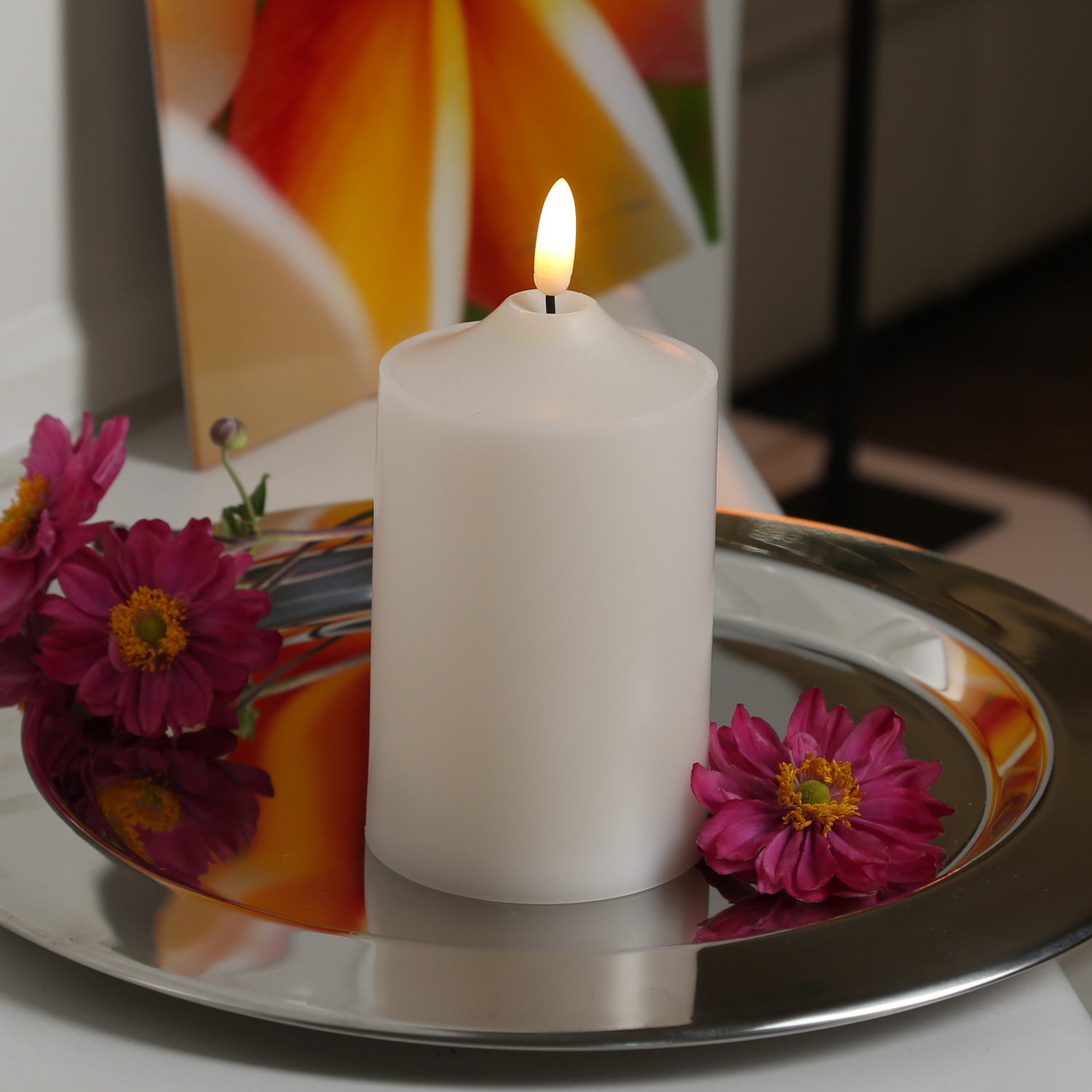 LED Stumpenkerze Flamme - Kunststoff - warmweiße 3D Flamme - H: 15cm - Timer - outdoor - creme LED Stumpenkerze Flamme - Kunststoff - warmweiße 3D Flamme - H: 15cm - Timer - outdoor - creme