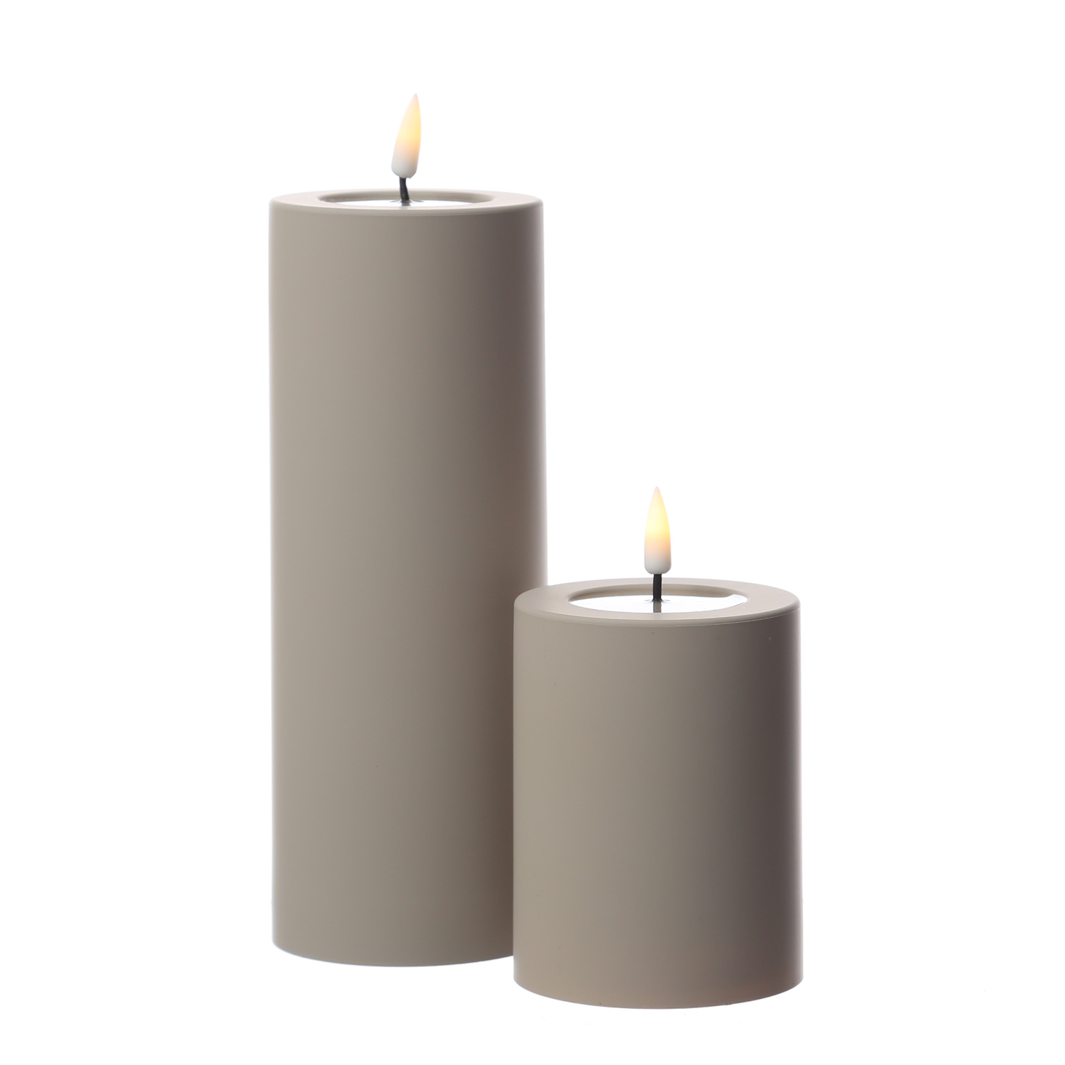 LED Stumpenkerze MIA - Kunststoff - 3D Flamme - H: 10cm - D: 7,5cm - für Außen - sand LED Stumpenkerze MIA - Kunststoff - 3D Flamme - H: 10cm - D: 7,5cm - für Außen - sand