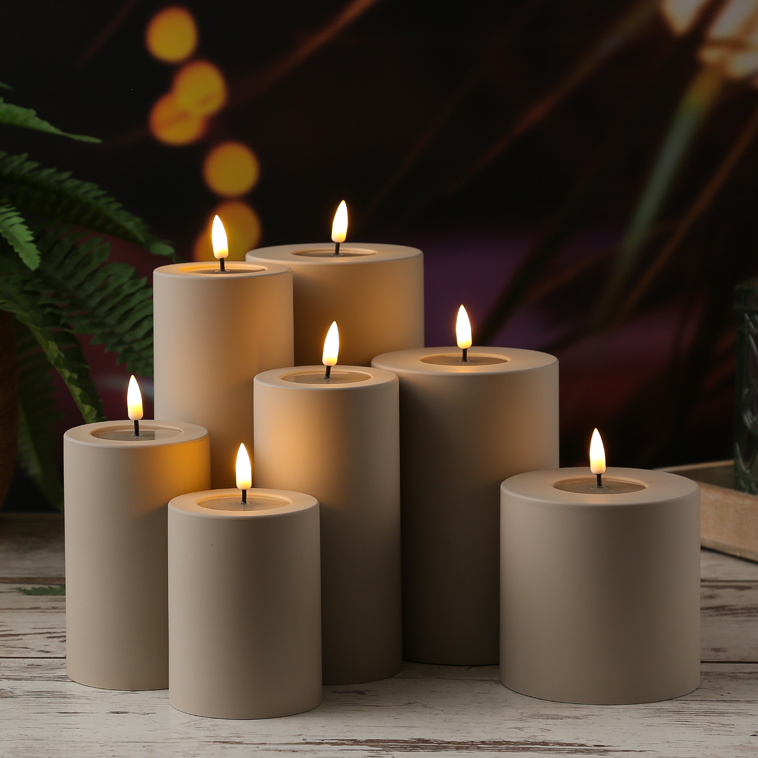LED Stumpenkerze MIA - Kunststoff - 3D Flamme - H: 10cm - D: 7,5cm - für Außen - sand LED Stumpenkerze MIA - Kunststoff - 3D Flamme - H: 10cm - D: 7,5cm - für Außen - sand