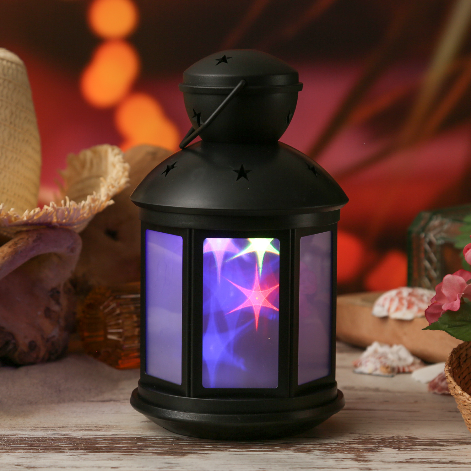 LED Laterne - farbiges bewegtes Sternenmuster - H: 22cm - Batteriebetrieb - schwarz LED Laterne - farbiges bewegtes Sternenmuster - H: 22cm - Batteriebetrieb - schwarz