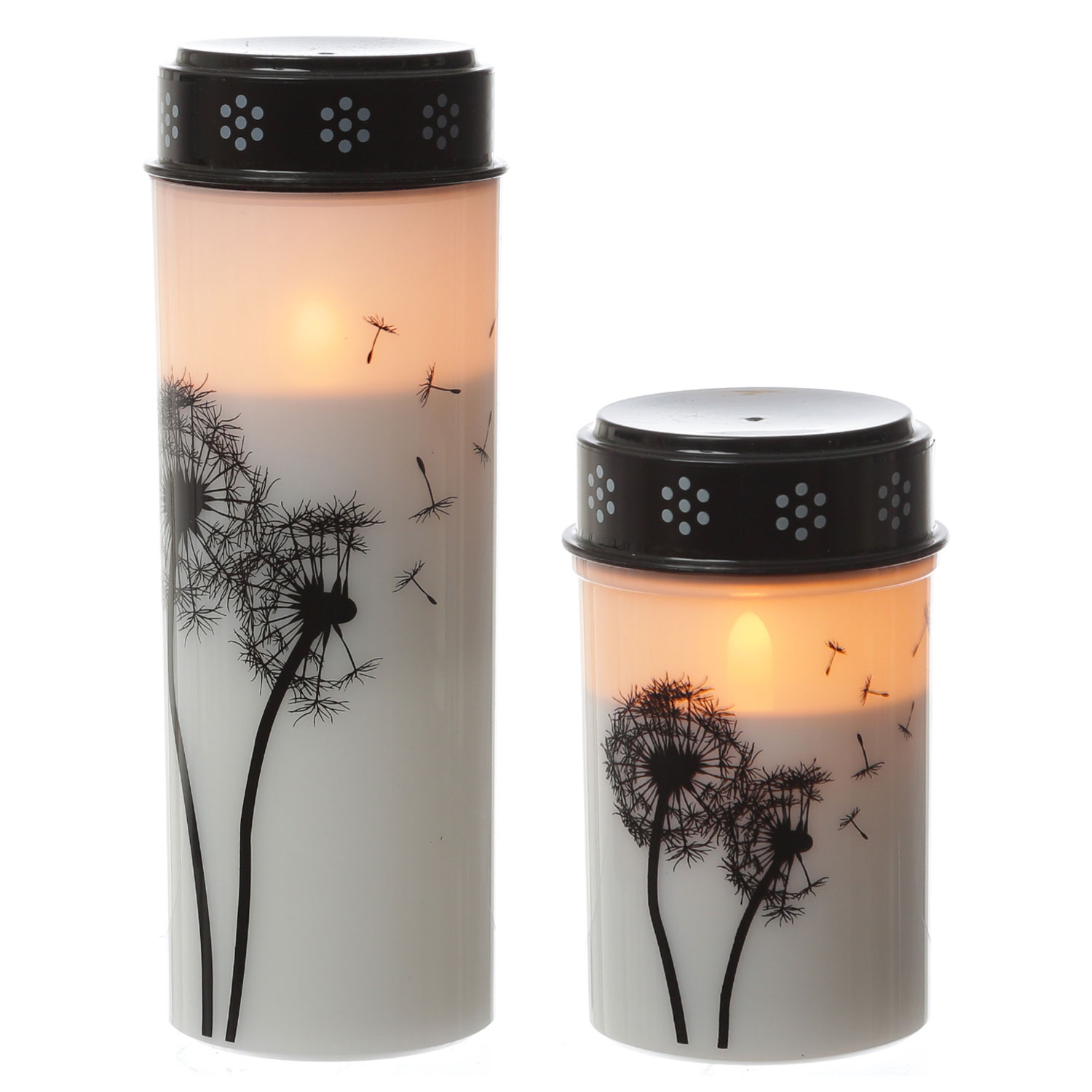 LED Grablichter/Grabkerzen Pusteblume - bis 2500 Stunden - H: 21cm/12cm, D: 7cm - Timer - 2er Set LED Grablichter/Grabkerzen Pusteblume - bis 2500 Stunden - H: 21cm/12cm, D: 7cm - Timer - 2er Set