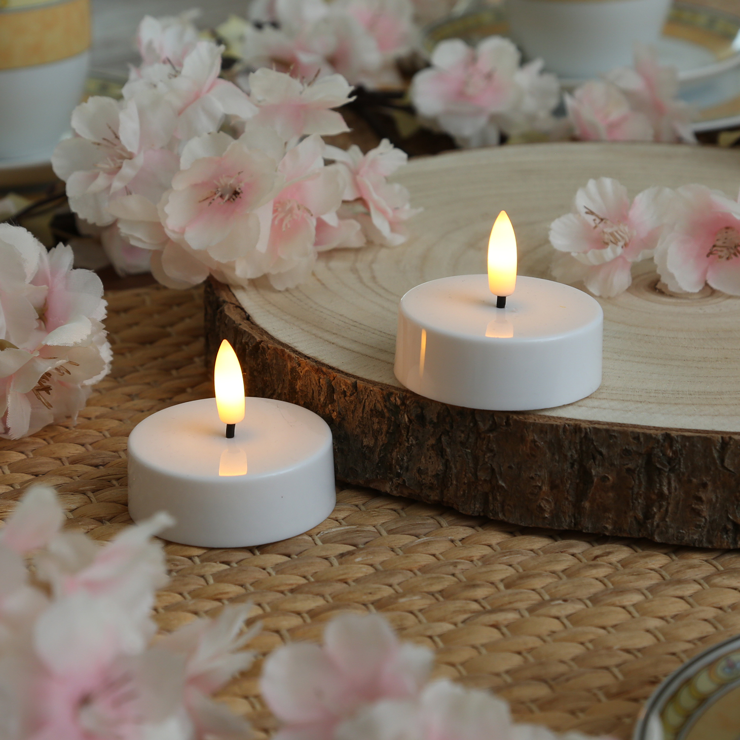 LED Maxi Teelichter - flackernde 3D Flamme - Kunststoff - Timer - D: 5,8cm - weiß - 20er Set