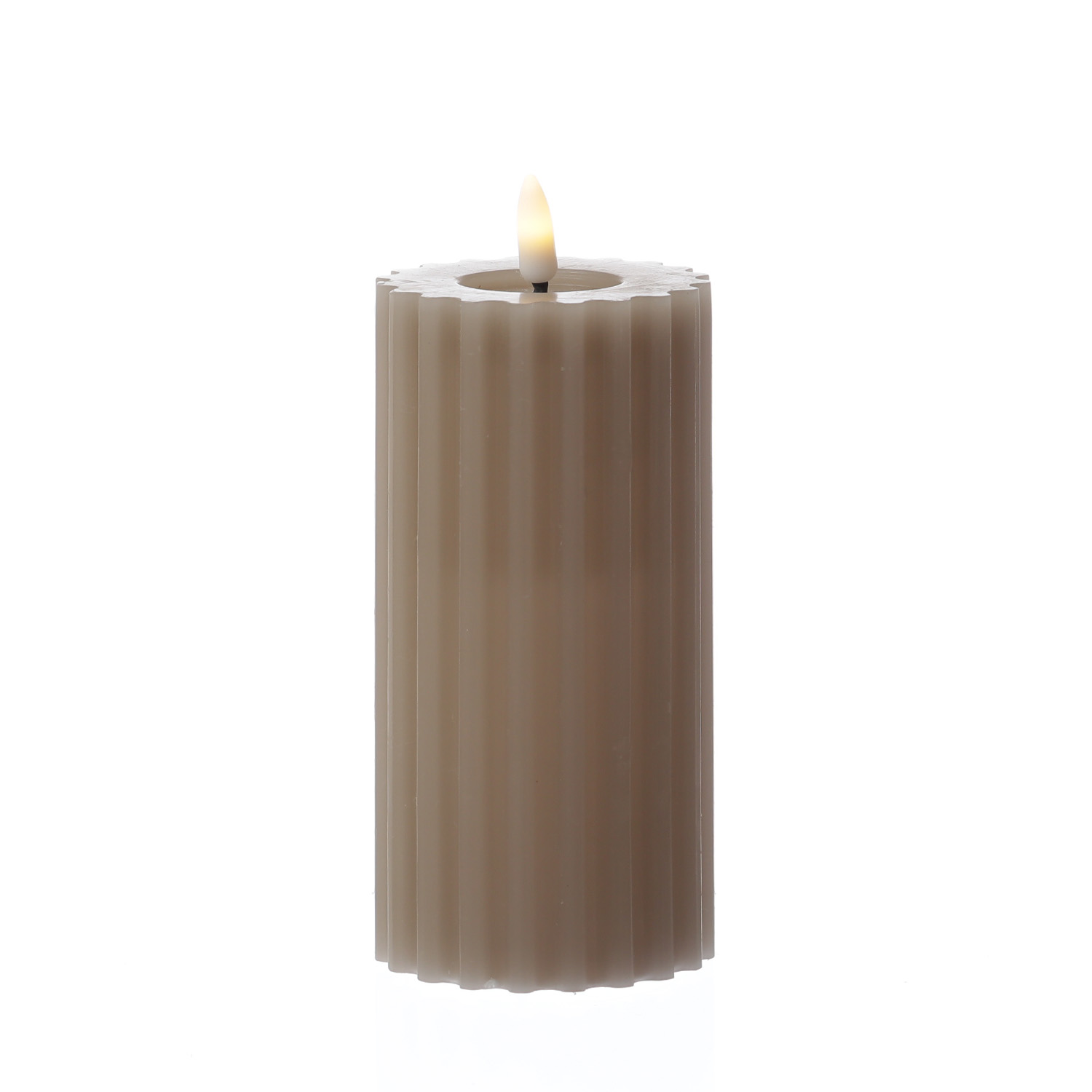 LED Kerze LIV - gerillt - Echtwachs - warmweiße 3D Flamme - H: 17,5cm - D: 7,5cm - Timer - grau