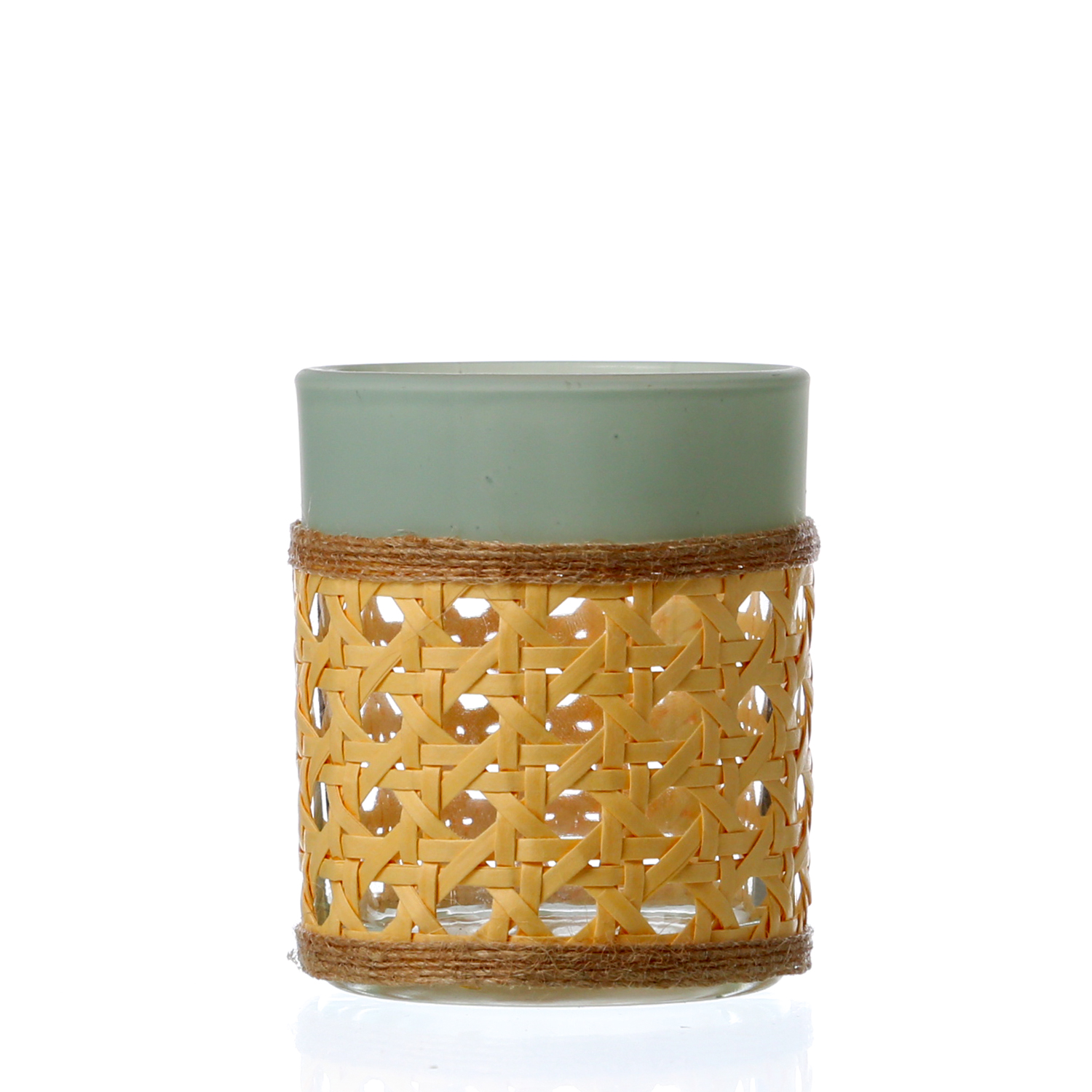 Teelichthalter mit Bambusgeflecht - Windlicht - Teelichtglas - H: 8,3cm - D: 7cm - mint Teelichthalter mit Bambusgeflecht - Windlicht - Teelichtglas - H: 8,3cm - D: 7cm - mint