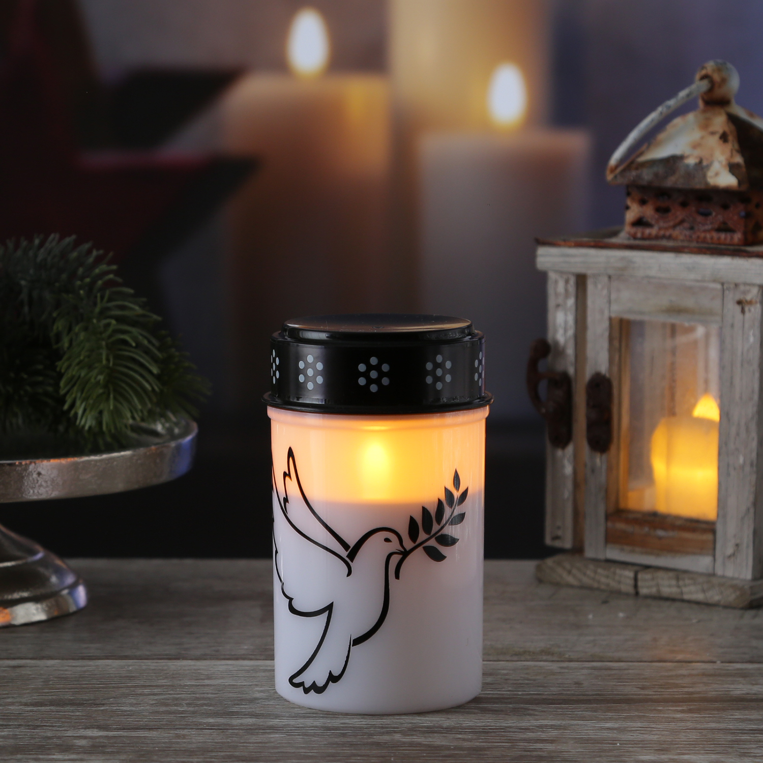 LED Grablichter/Grabkerzen Taube - bis 2500 Stunden - H: 12cm, D: 7cm - Timer - 2er Set LED Grablichter/Grabkerzen Taube - bis 2500 Stunden - H: 12cm, D: 7cm - Timer - 2er Set