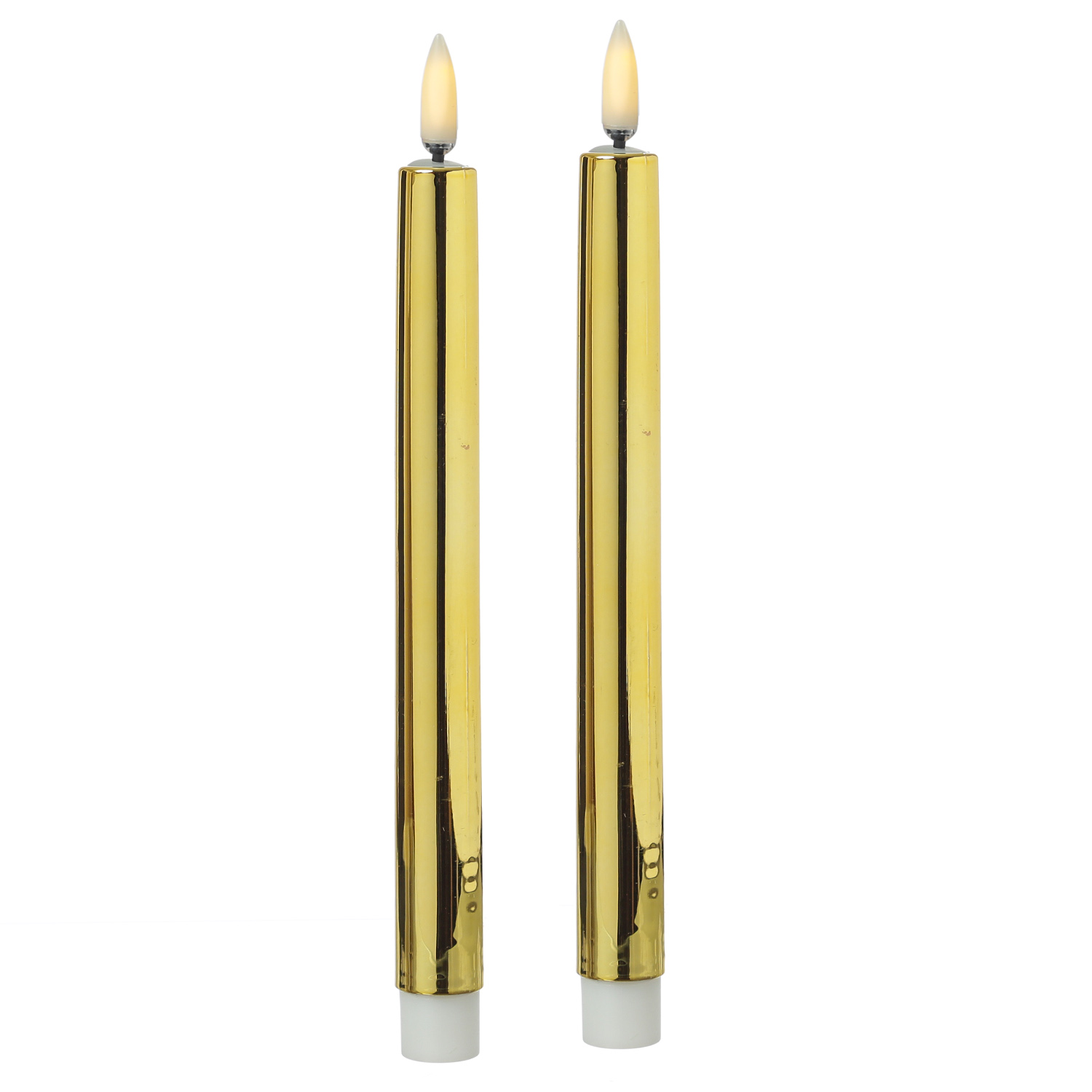 LED Stabkerzen - mit Lack - flackernd - H: 25cm - Timer - gold glänzend - 2er Set LED Stabkerzen - mit Lack - flackernd - H: 25cm - Timer - gold glänzend - 2er Set