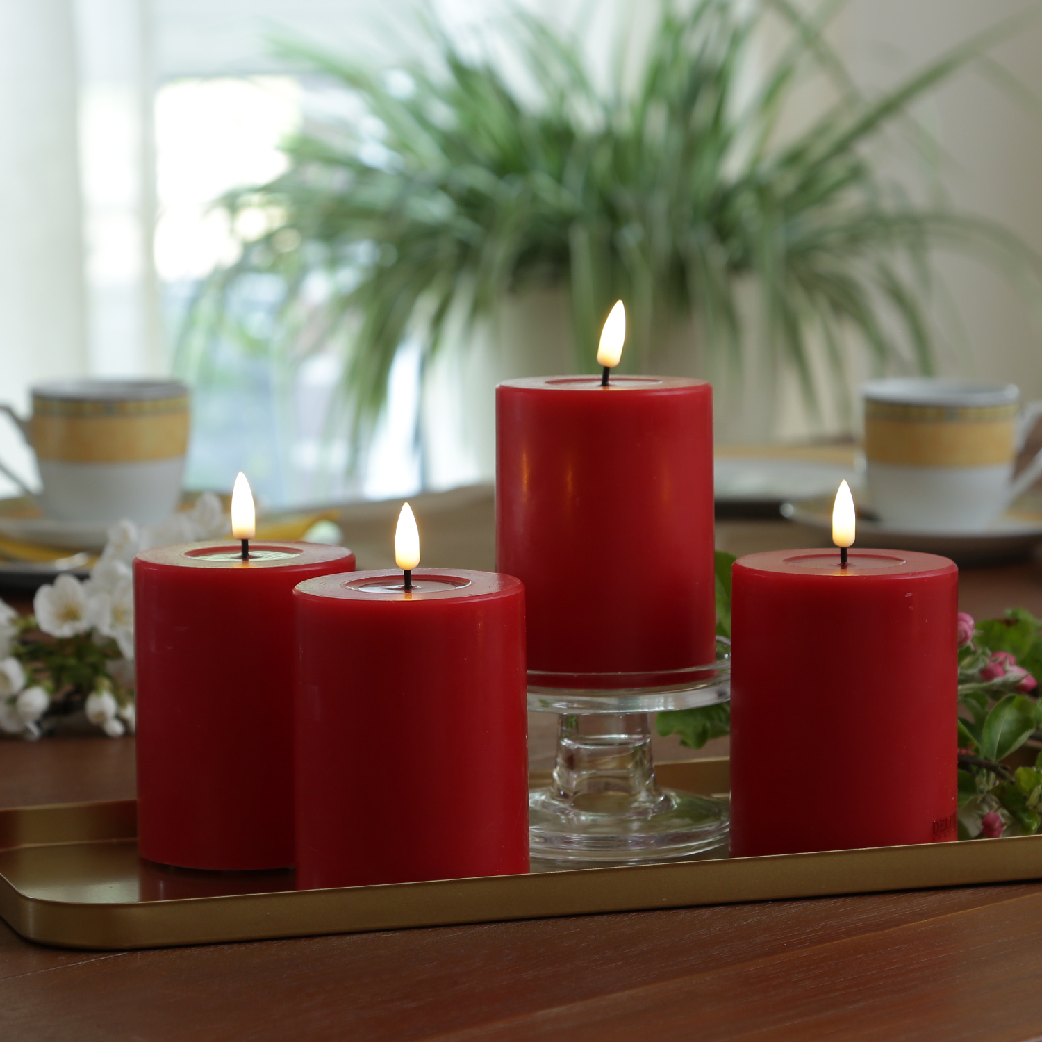 LED Kerzenset MIA - Echtwachs - H: 10cm/D: 7,5cm - mit Batt./Fernbedienung - rot - 4er Set