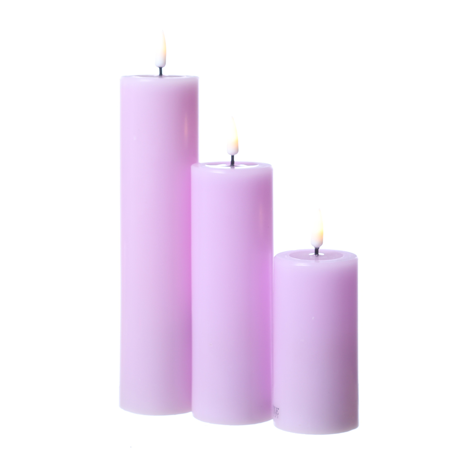 LED Stumpenkerze MIA - Echtwachs - realistische 3D Flamme - H: 20cm - D: 5cm - lavendel