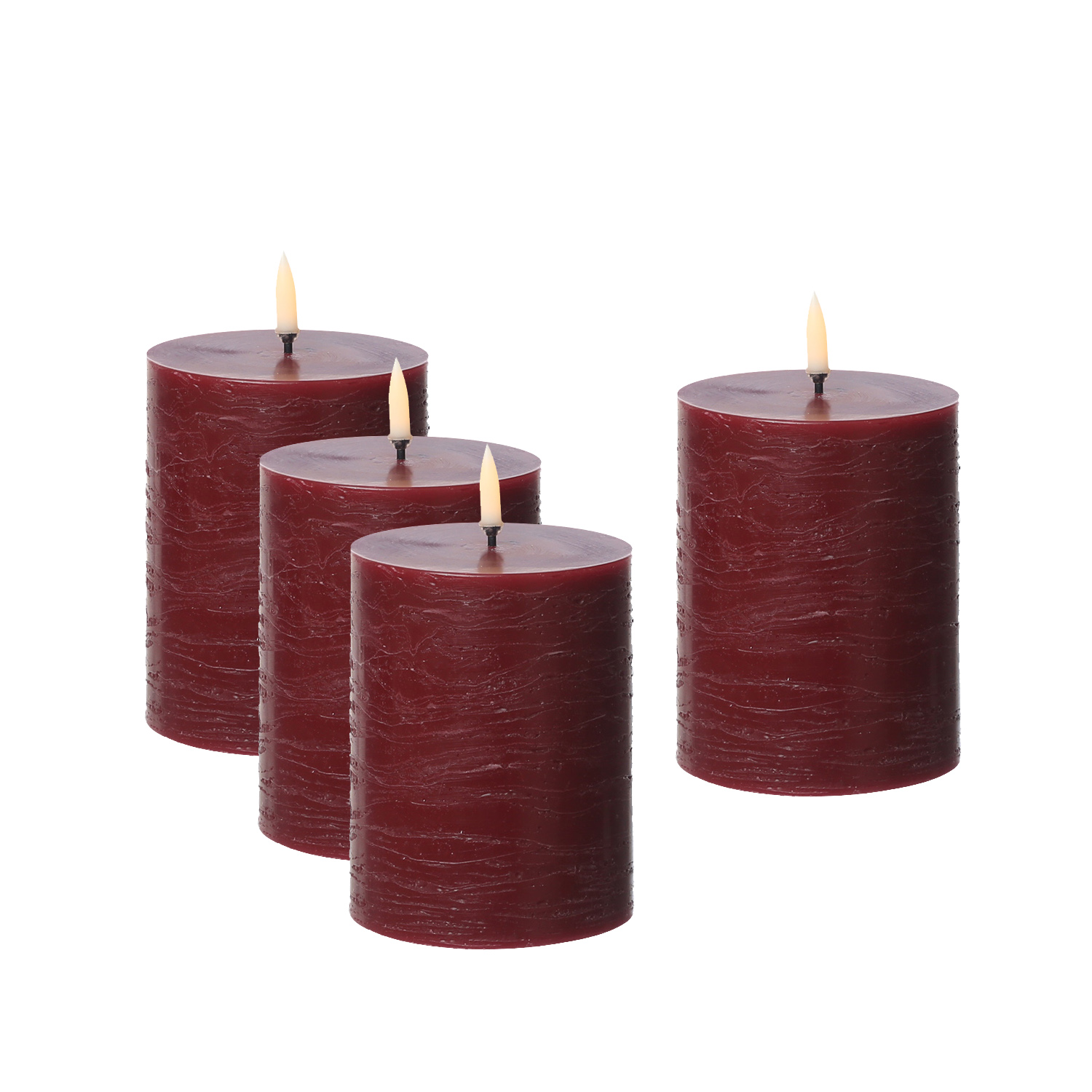 LED Kerzenset PIA - Rustik-Optik - H: 10cm - inkl. Batterien und Fernbedienung - rot - 4er Set LED Kerzenset PIA - Rustik-Optik - H: 10cm - inkl. Batterien und Fernbedienung - rot - 4er Set