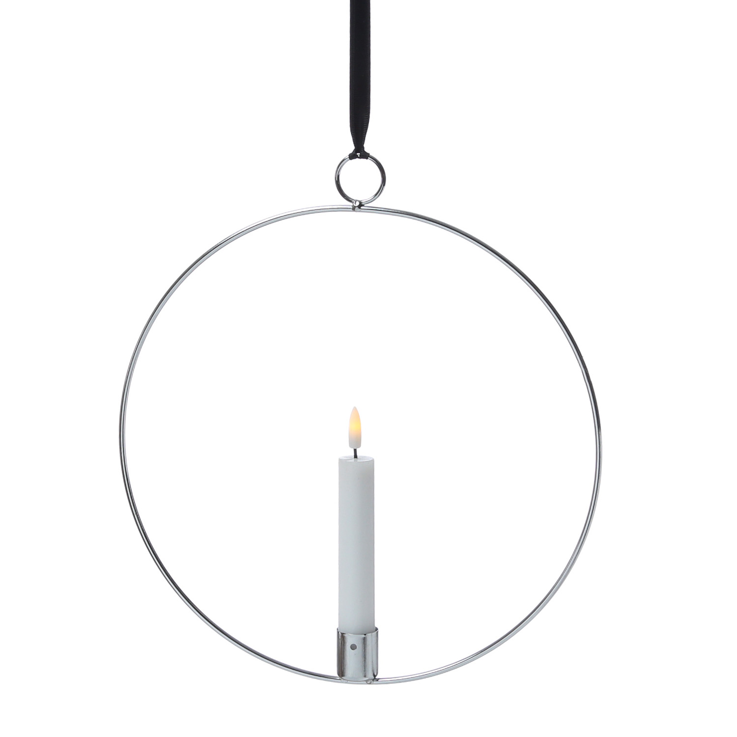 Dekoring mit LED Kerze - Fensterdeko zum Hängen - D: 28,5cm - Timer - Batterie - silber