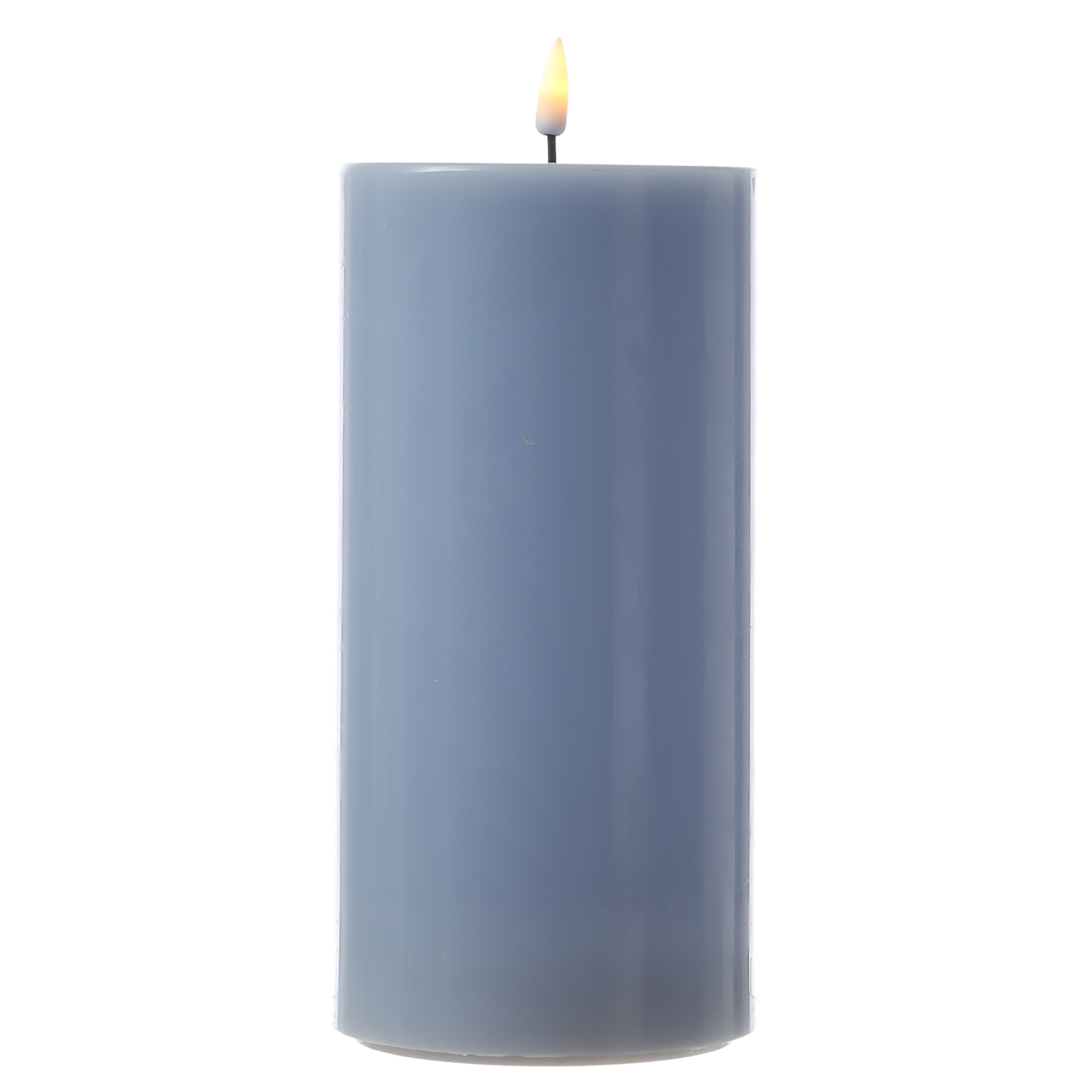 LED Stumpenkerze MIA - Echtwachs - realistische 3D Flamme - H: 20cm - D: 10cm - hellblau