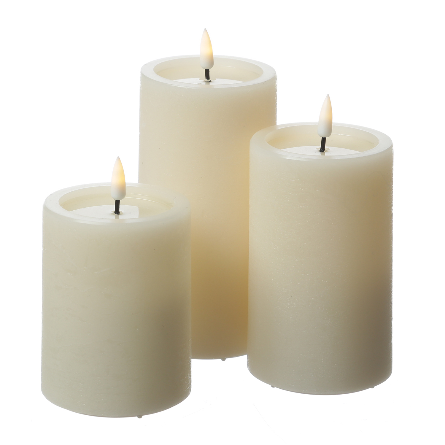 LED Kerzenset UNIQUE - Rustik-Optik - 3 Größen - mit Batterien/Fernbedienung - creme - 3er Set