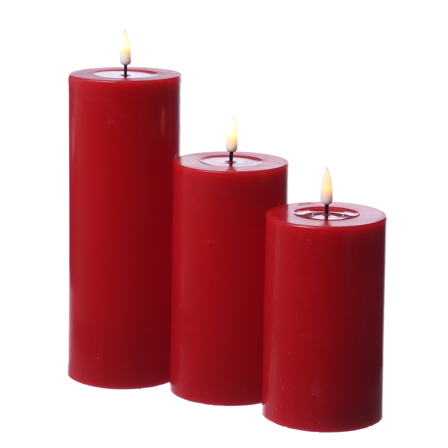 LED Stumpenkerze MIA - Echtwachs - realistische 3D Flamme - H: 20cm - D: 7,5cm - rot