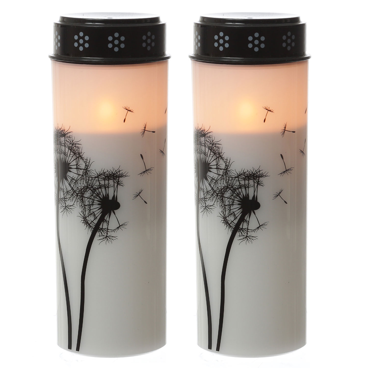 LED Grablichter/Grabkerzen Pusteblume - bis 2500 Stunden - H: 21cm, D: 7cm - Timer - 2er Set LED Grablichter/Grabkerzen Pusteblume - bis 2500 Stunden - H: 21cm, D: 7cm - Timer - 2er Set