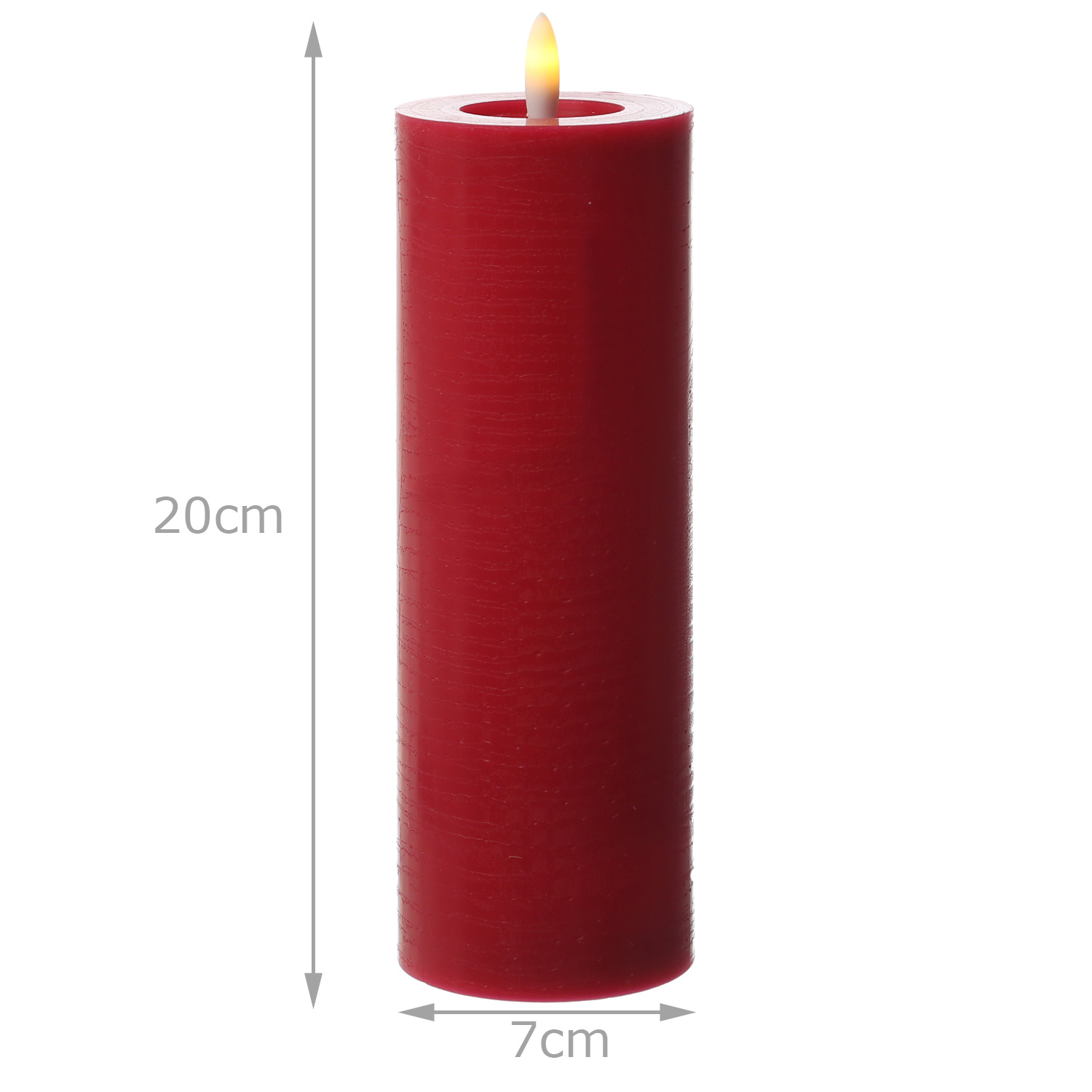 LED Kerze LINA - Rustik-Optik - Echtwachs - 3D Flamme - H: 20cm - D: 7cm - Batterie - Timer - rot