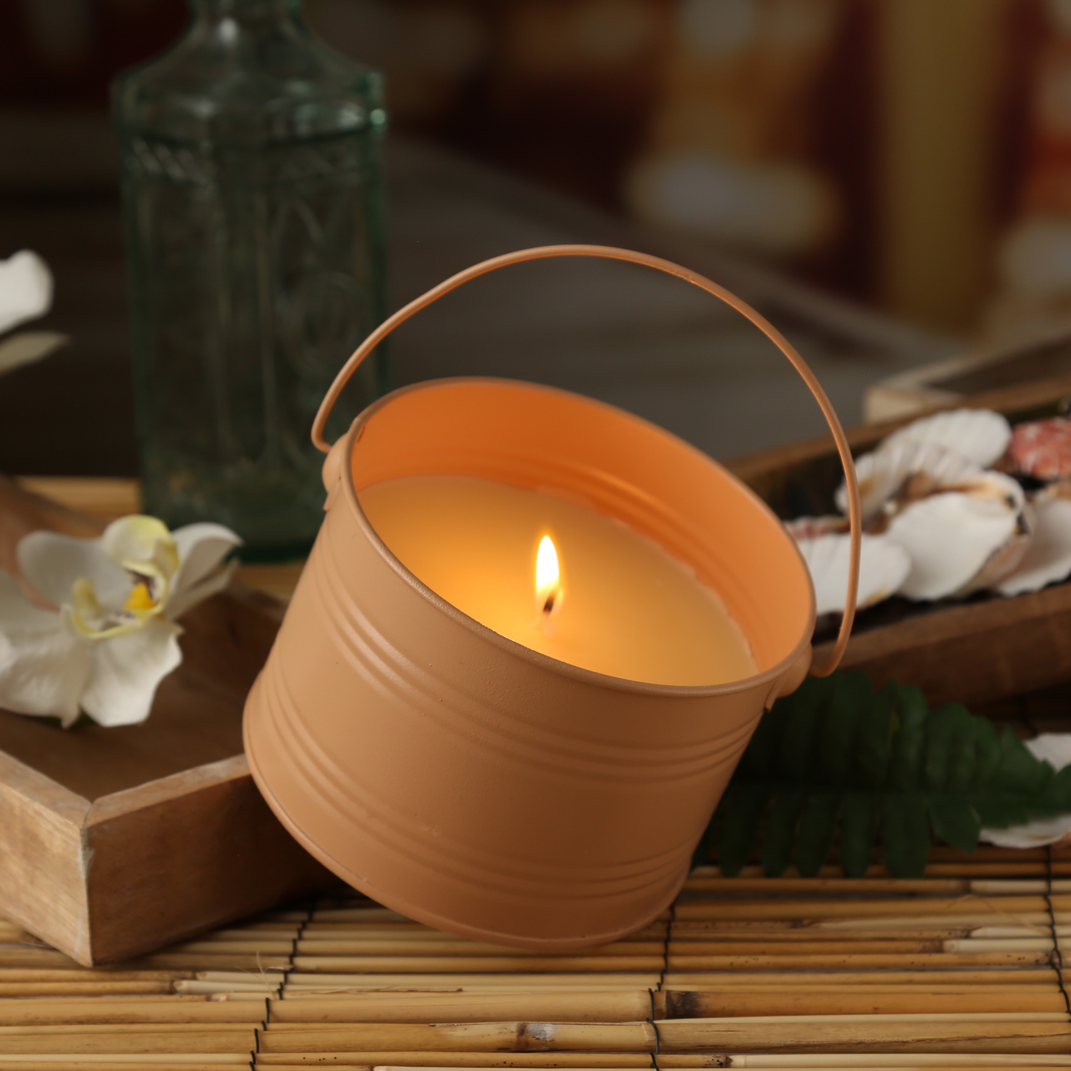Duftkerze CITRONELLA - Echtwachs im Metalleimer - H: 8cm - gegen Stechmücken - orange