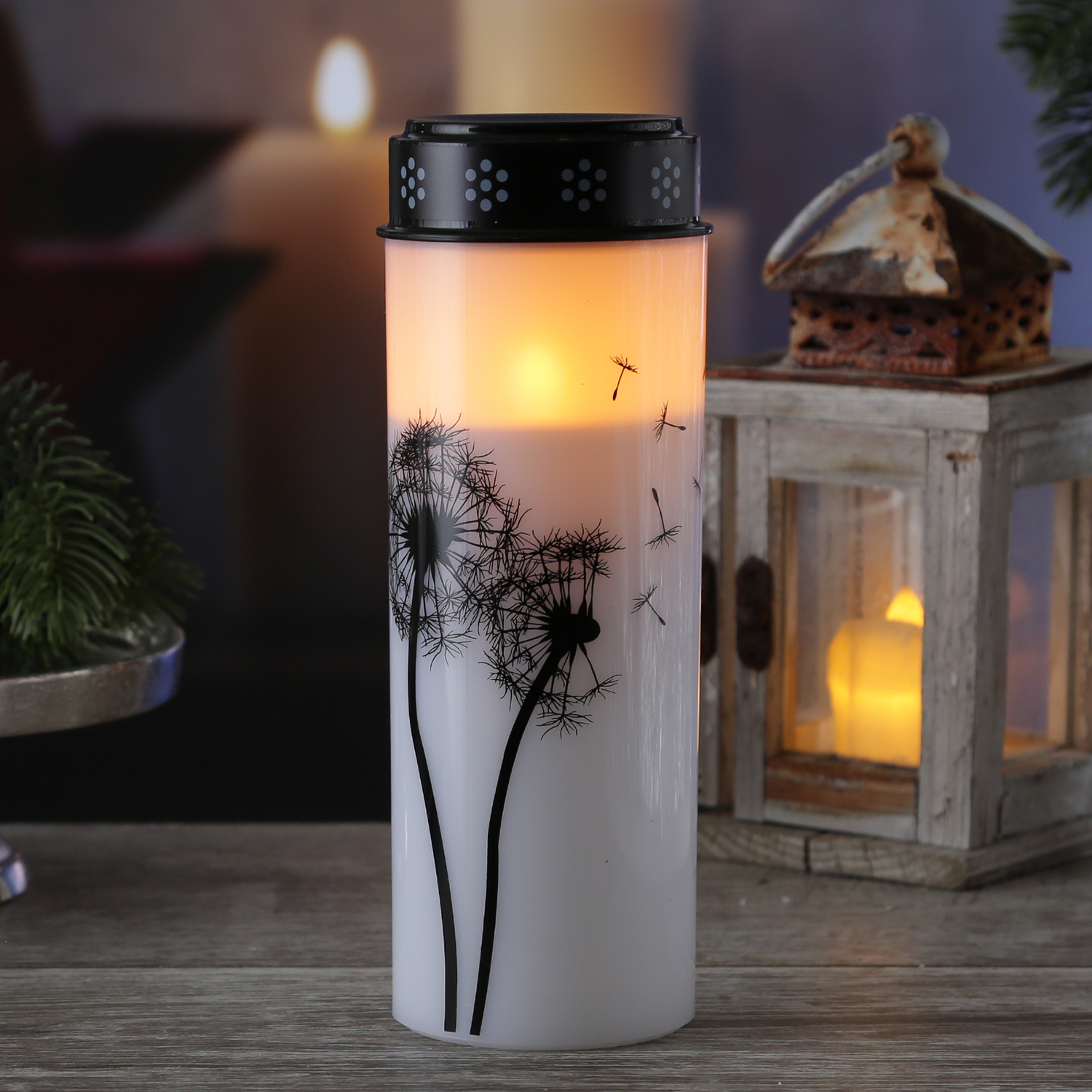 LED Grablicht/Grabkerze Pusteblume - bis 2500 Stunden - H: 21cm, D: 7cm - Timer - weiß/schwarz LED Grablicht/Grabkerze Pusteblume - bis 2500 Stunden - H: 21cm, D: 7cm - Timer - weiß/schwarz