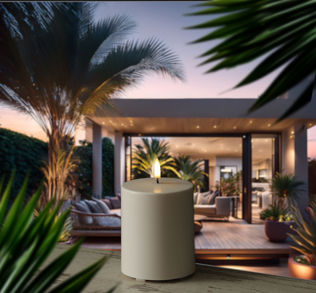 LED Kerze THEA - Kunststoff - Timer - H: 20cm - D: 8,4cm - bis zu 2500 Std.  - für Außen - weiß