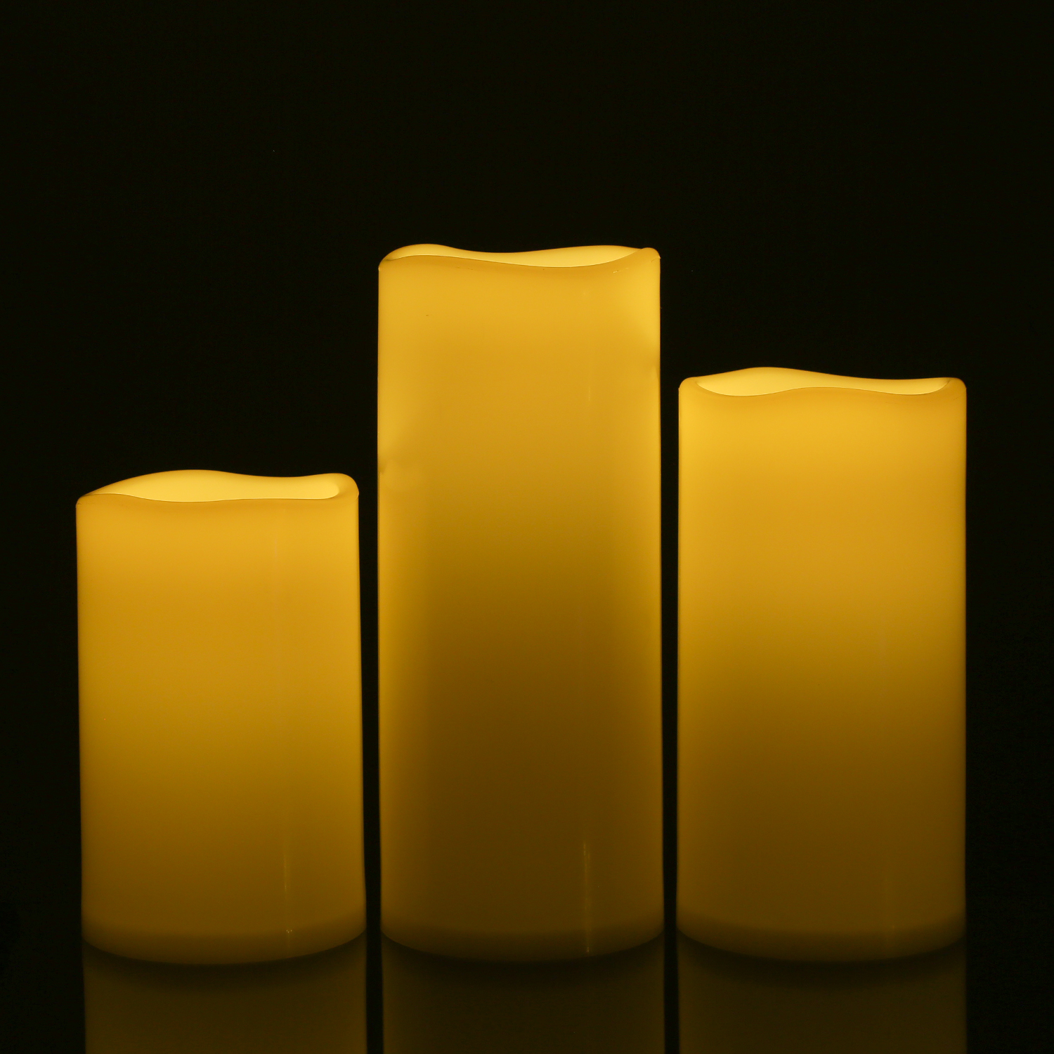 LED Kerzenset XXL - Kunststoff - 3 Größen - D: 12,5cm - Timer - für Außen - creme - 3er Set