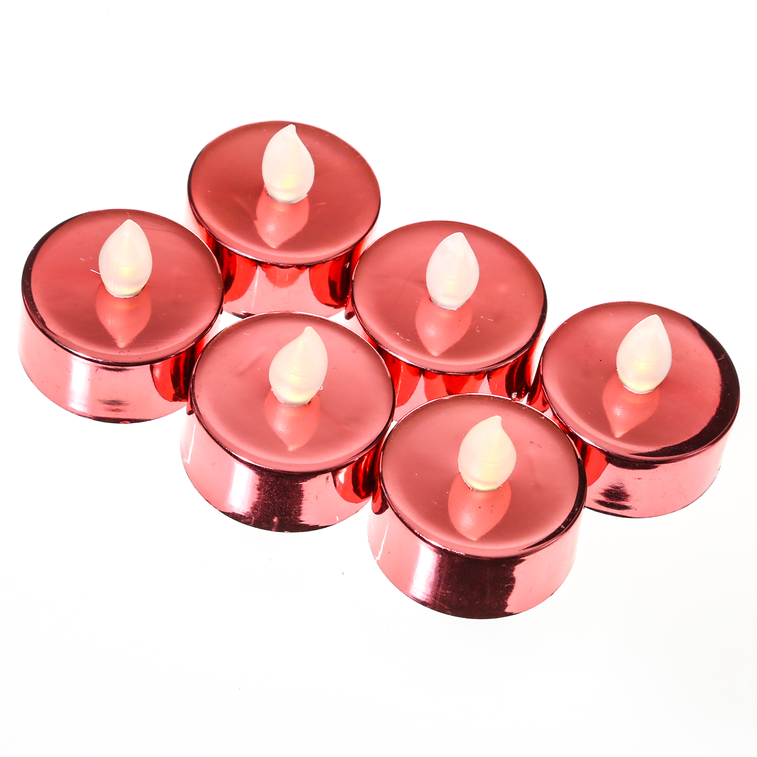 LED Teelicht - warmweiße flackernde Flamme - Batteriebetrieb - D: 3,8cm - rot - 6er Set