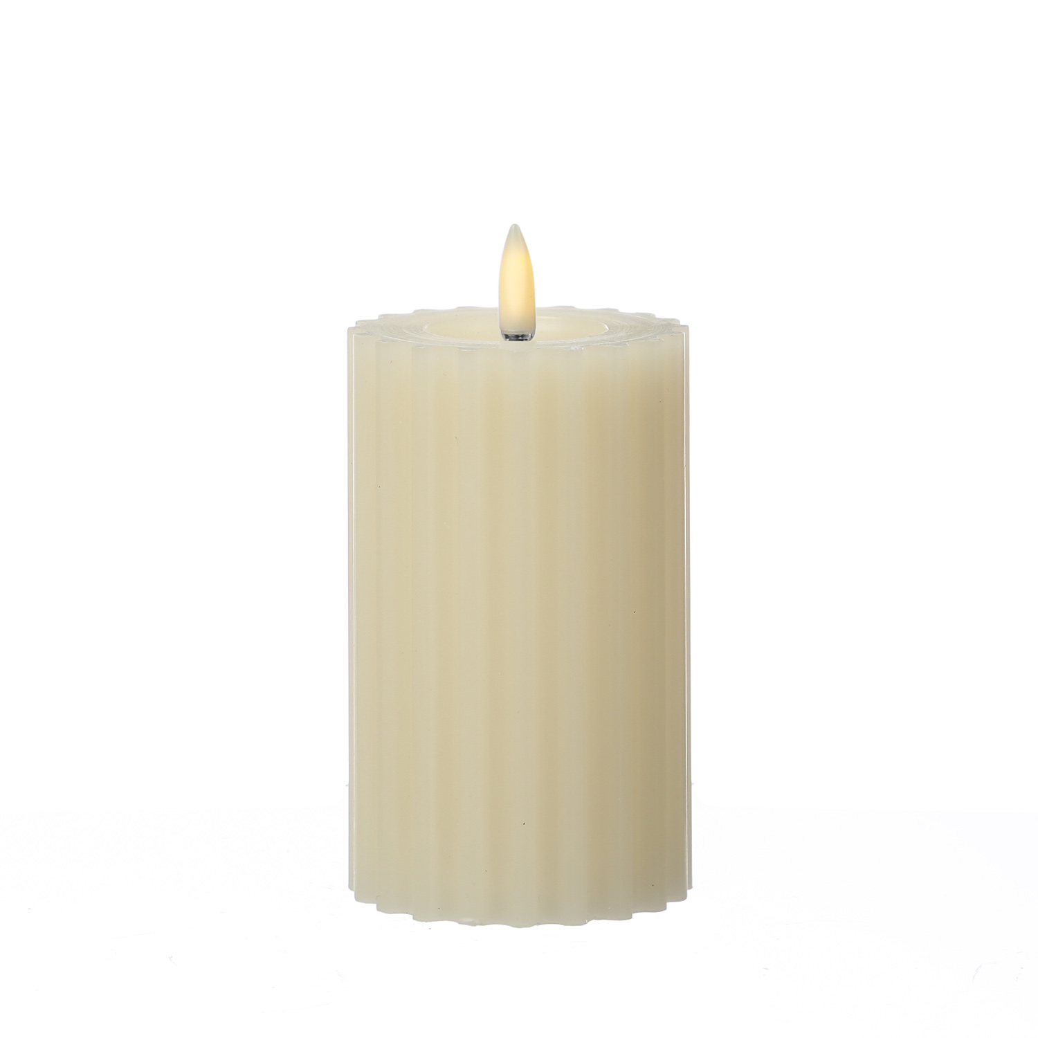 LED Kerze LIV - gerillt - Echtwachs - warmweiße 3D Flamme - H: 14,5cm - D: 7,5cm - Timer - creme LED Kerze LIV - gerillt - Echtwachs - warmweiße 3D Flamme - H: 14,5cm - D: 7,5cm - Timer - creme